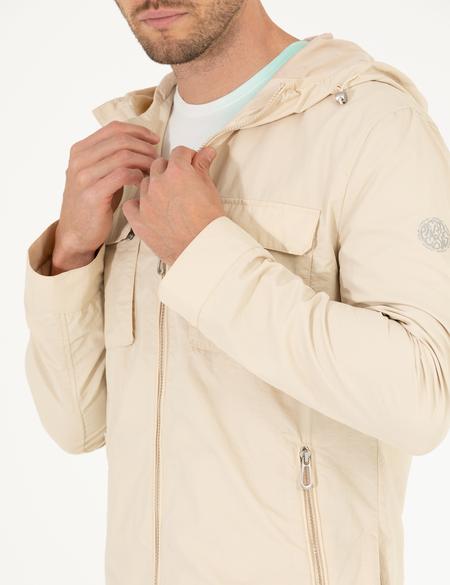 Ekru Kapüşonlu Mevsimlik Mont - 50264599007