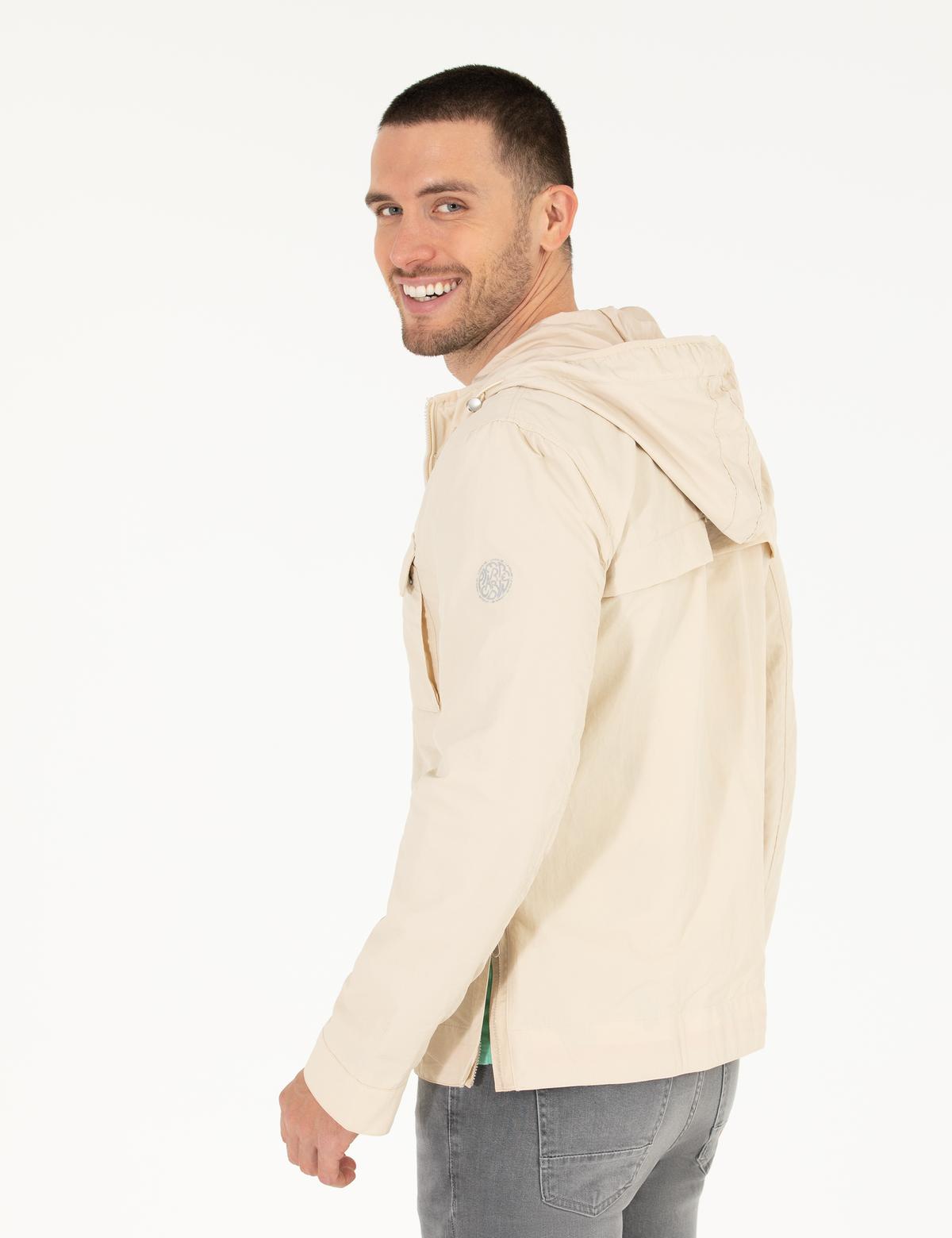 Ekru Kapüşonlu Mevsimlik Mont - 50264599007