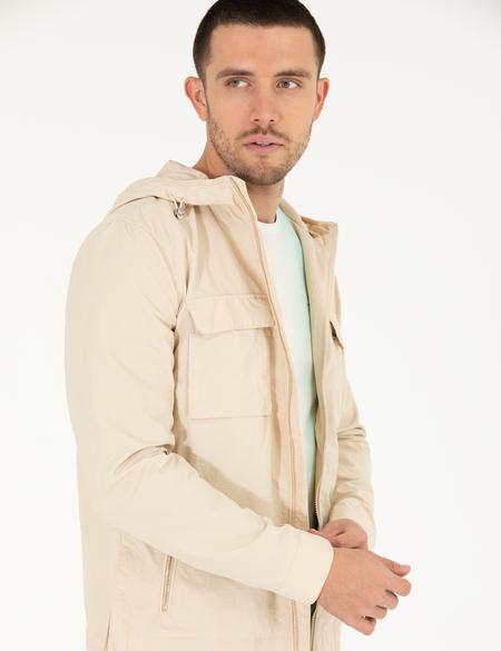 Ekru Kapüşonlu Mevsimlik Mont - 50264599007