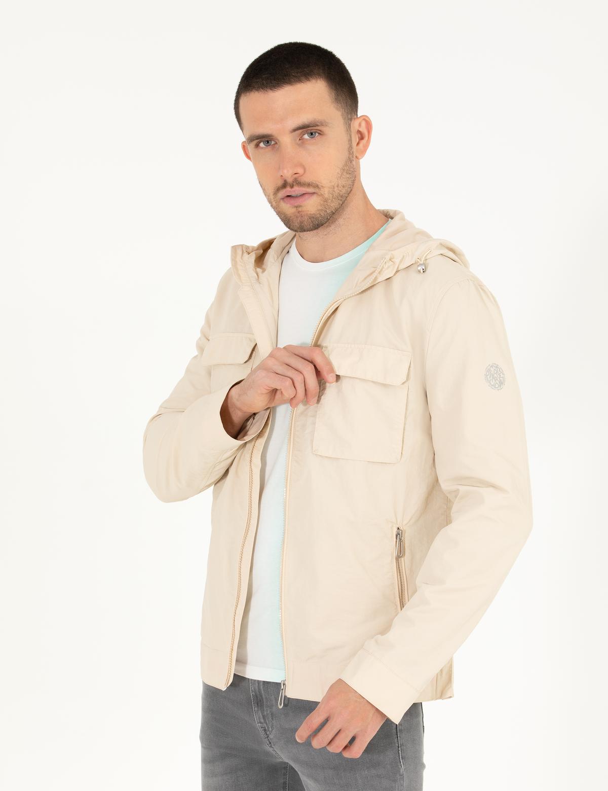 Ekru Kapüşonlu Mevsimlik Mont