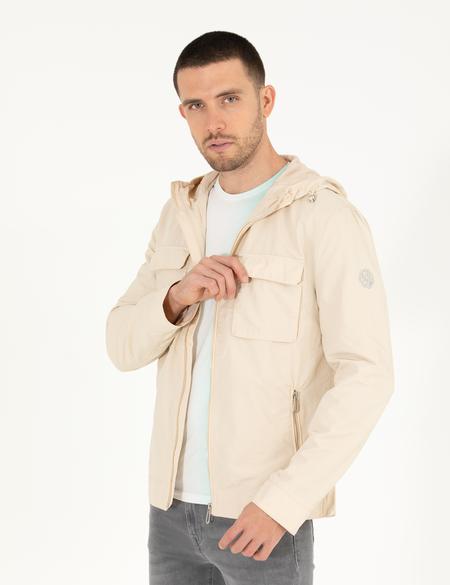Ekru Kapüşonlu Mevsimlik Mont - 50264599007
