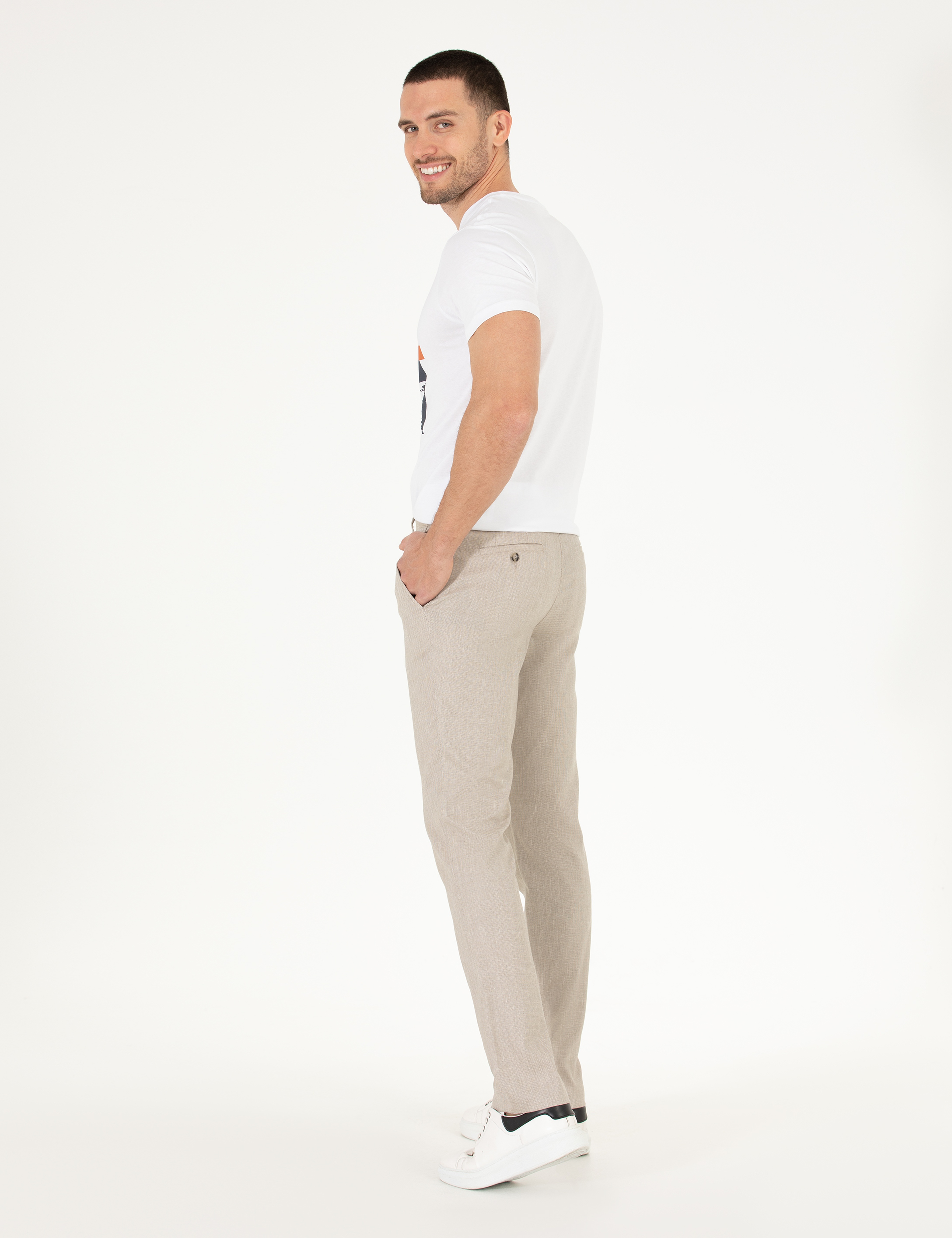 Bej Slim Fit Kumaş Pantolon - Image 4