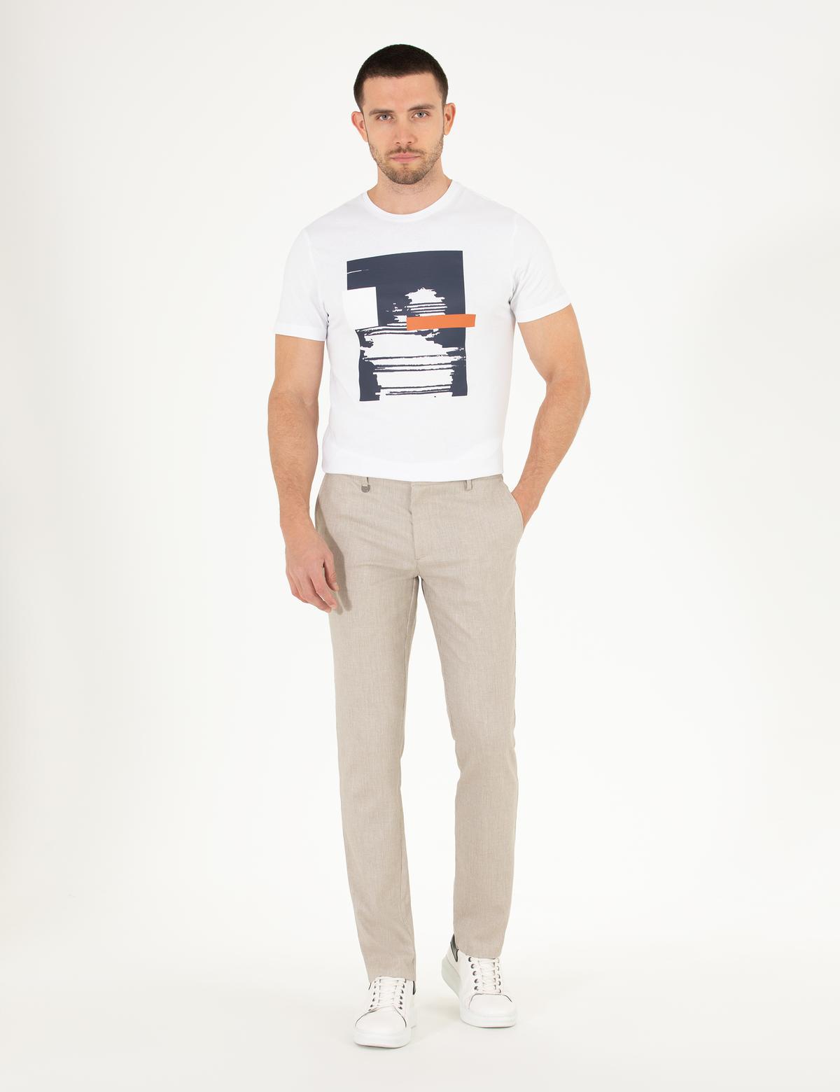 Bej Slim Fit Kumaş Pantolon