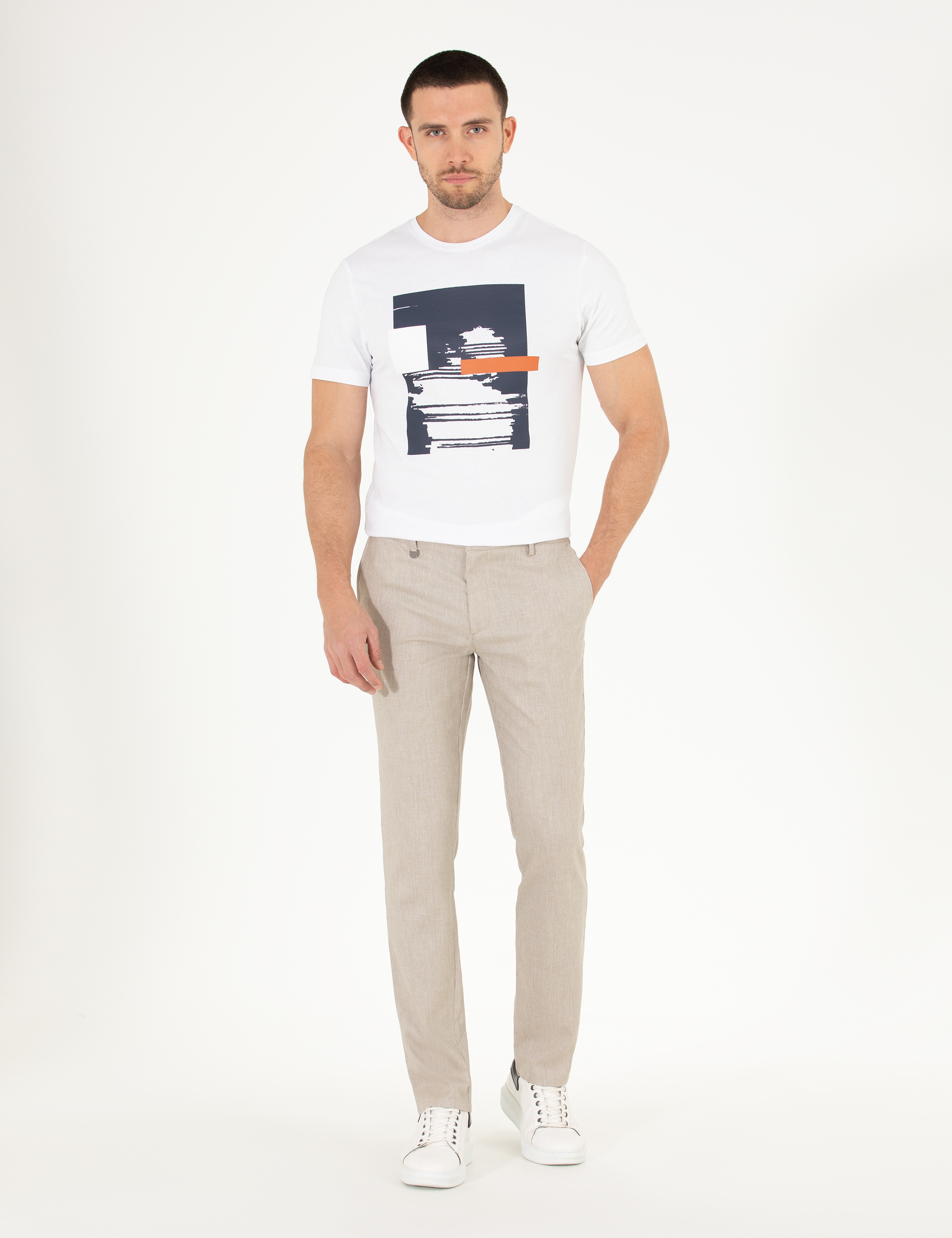 Bej Slim Fit Kumaş Pantolon - Image 1