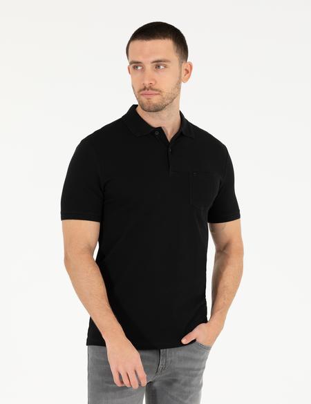 Siyah Regular Fit Polo Yaka Basic Tişört - 50269604010
