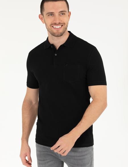 Siyah Regular Fit Polo Yaka Basic Tişört - 50269604010