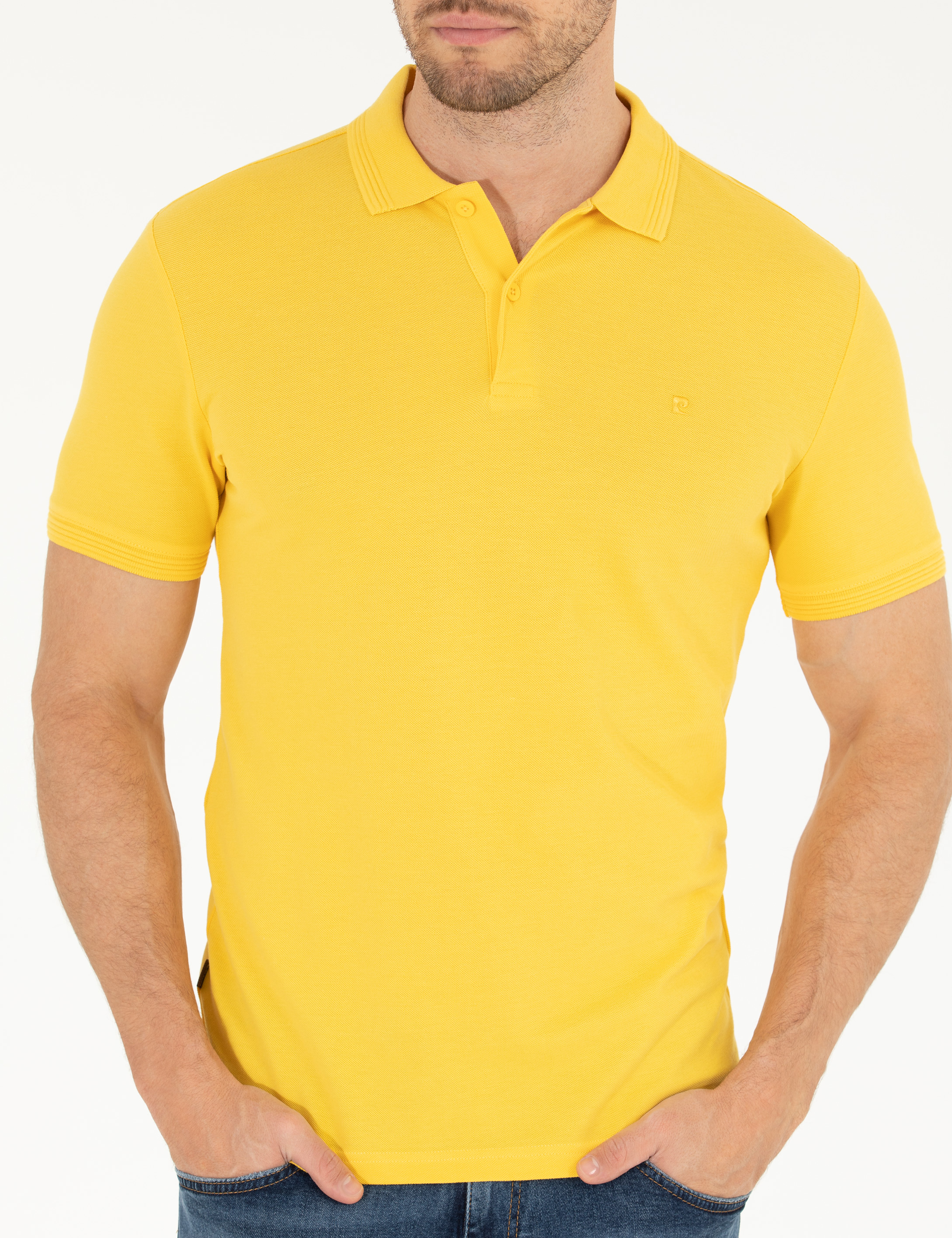 Sarı Slim Fit Polo Yaka Basic Tişört - Image 6