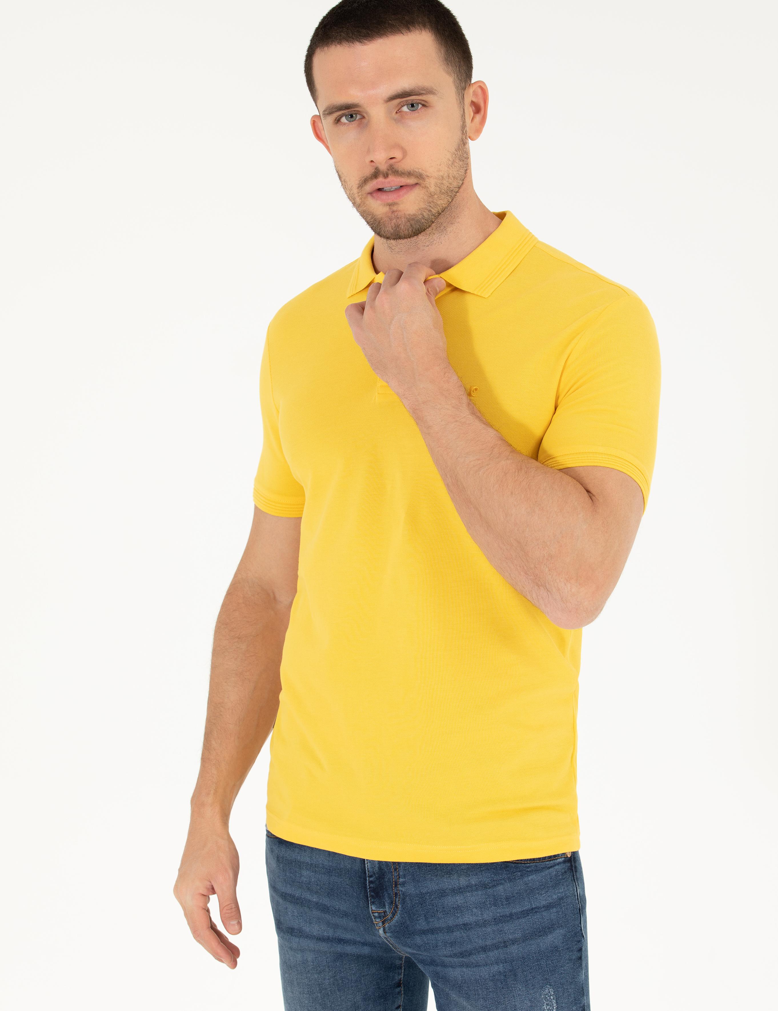 Sarı Slim Fit Polo Yaka Basic Tişört