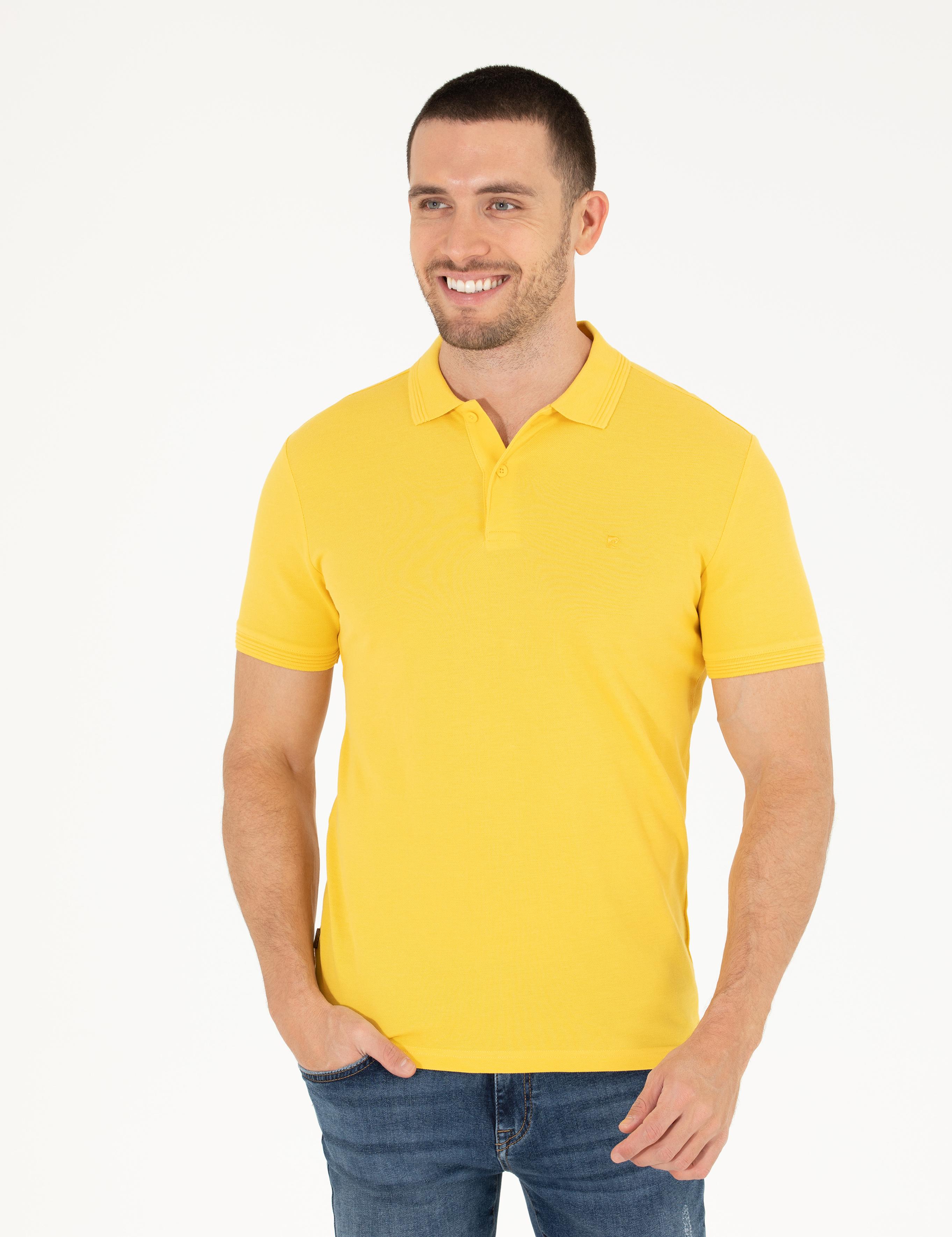 Sarı Slim Fit Polo Yaka Basic Tişört