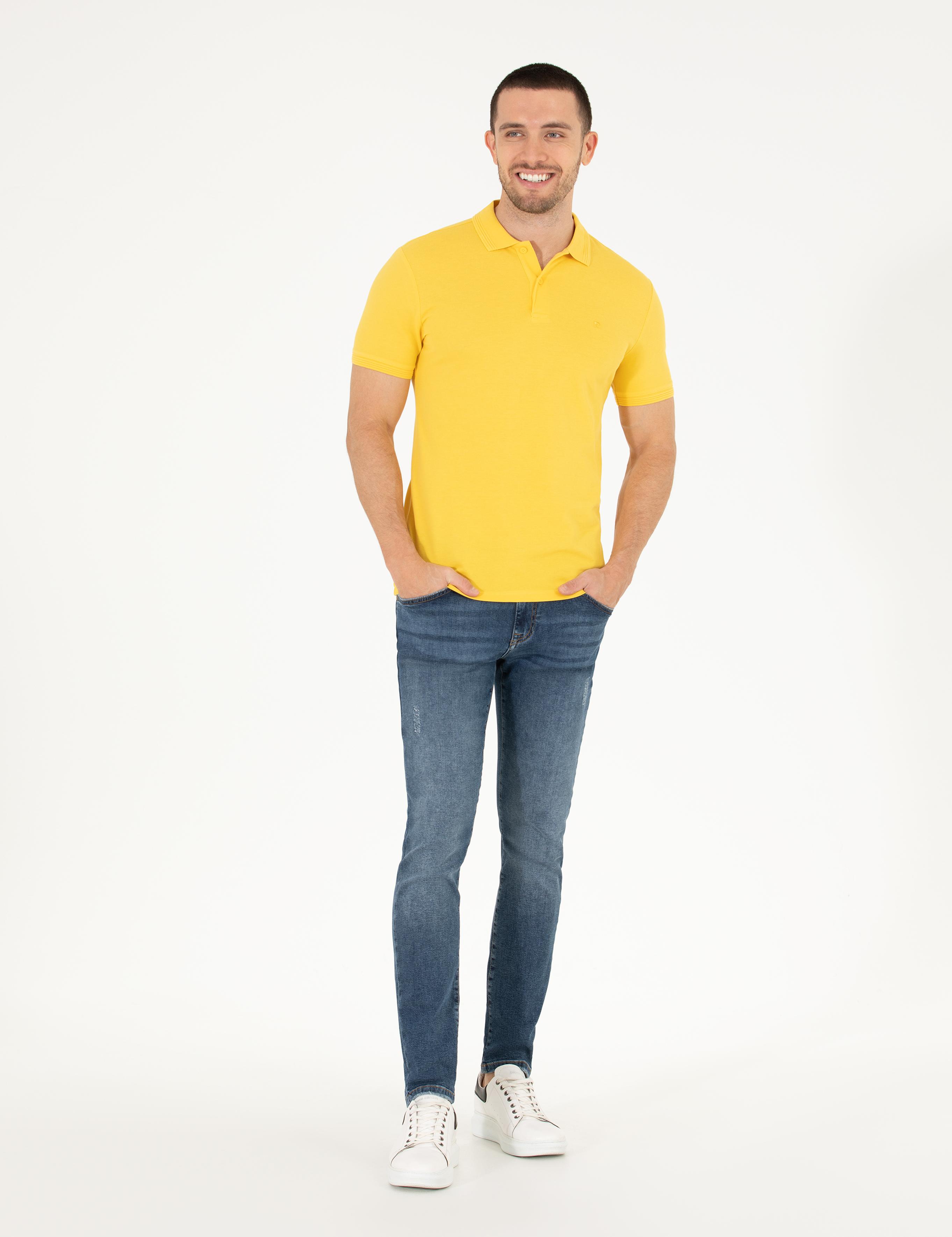 Sarı Slim Fit Polo Yaka Basic Tişört