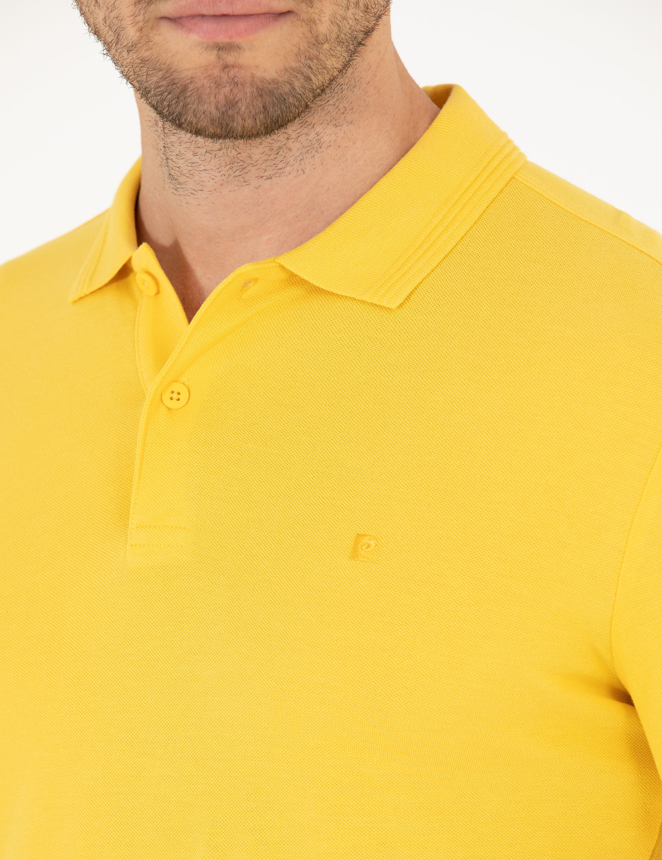 Sarı Slim Fit Polo Yaka Basic Tişört - Image 7