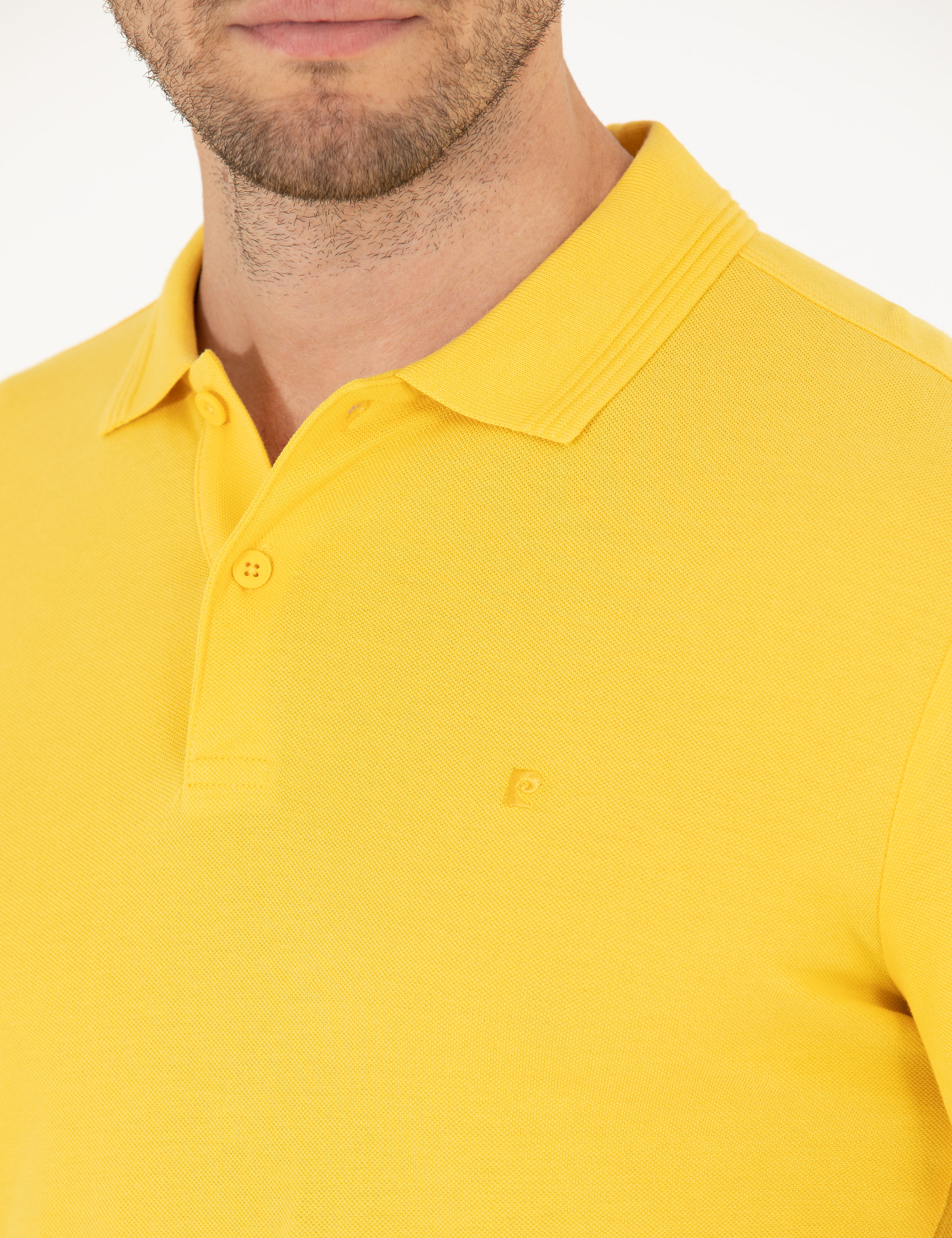 Sarı Slim Fit Polo Yaka Basic Tişört