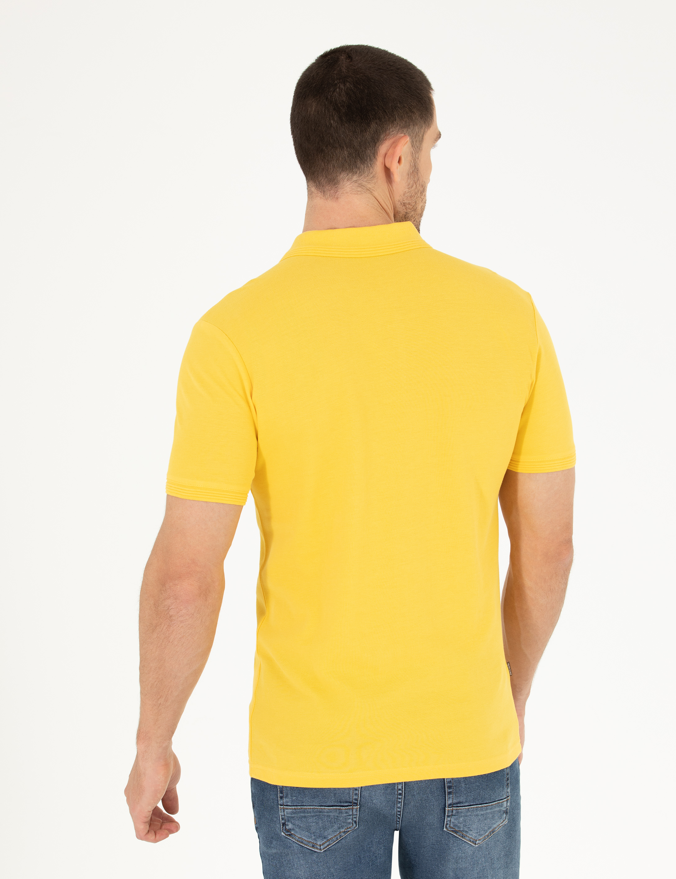 Sarı Slim Fit Polo Yaka Basic Tişört - Image 5