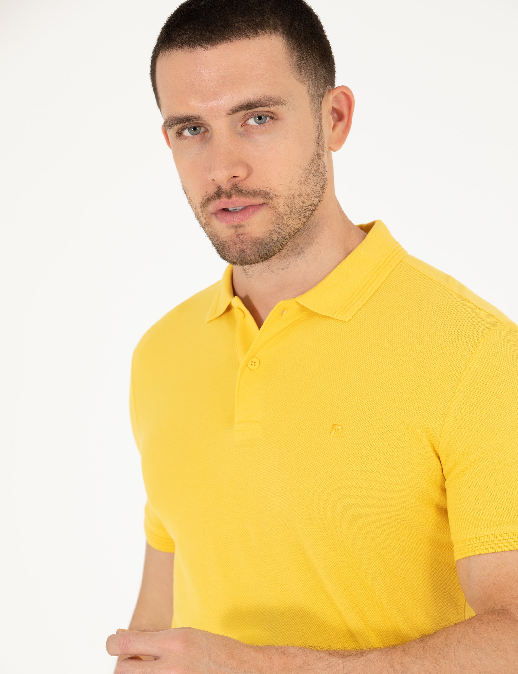 Sarı Slim Fit Polo Yaka Basic Tişört - Image 3
