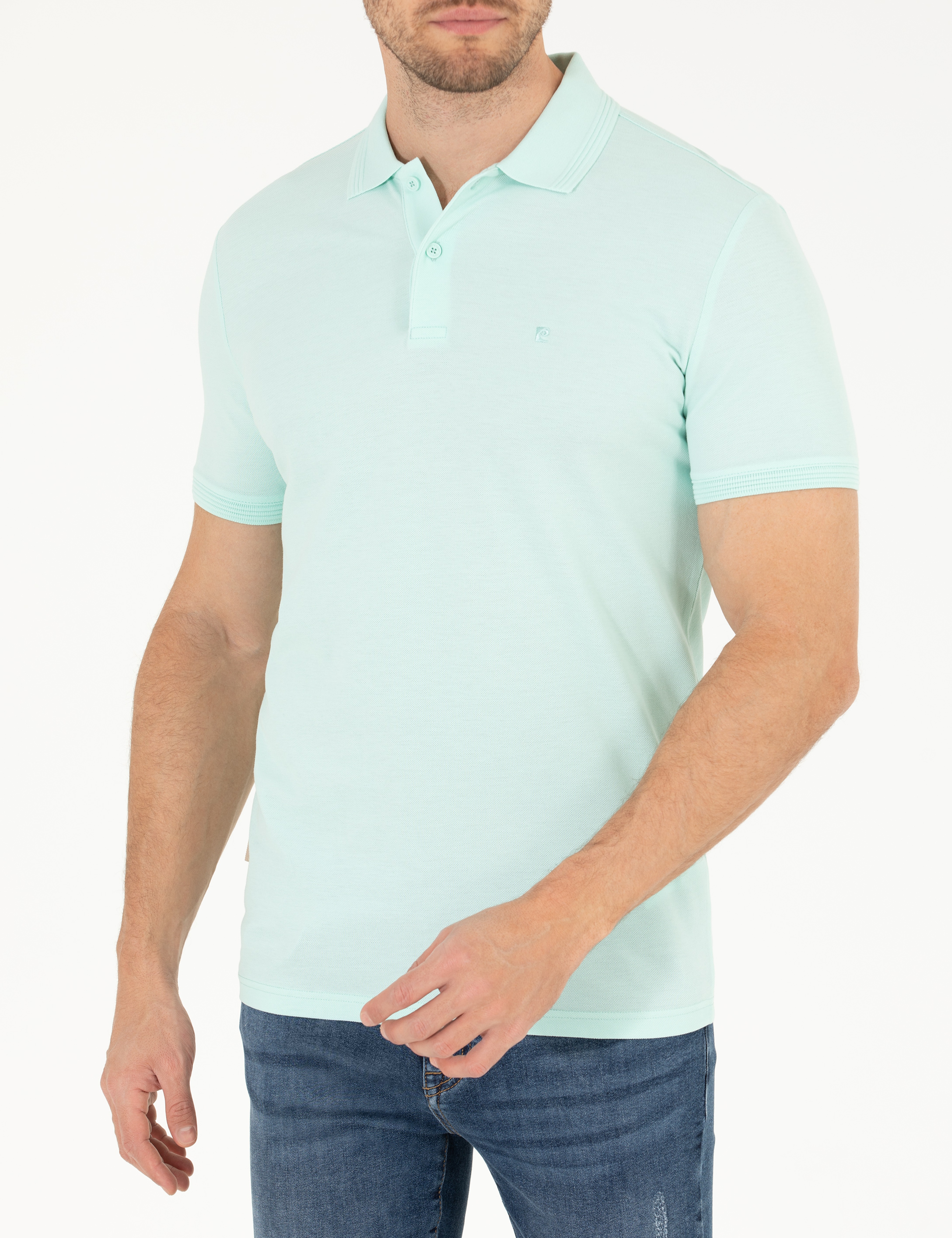 Açık Yeşil Slim Fit Polo Yaka Basic Tişört - Image 6