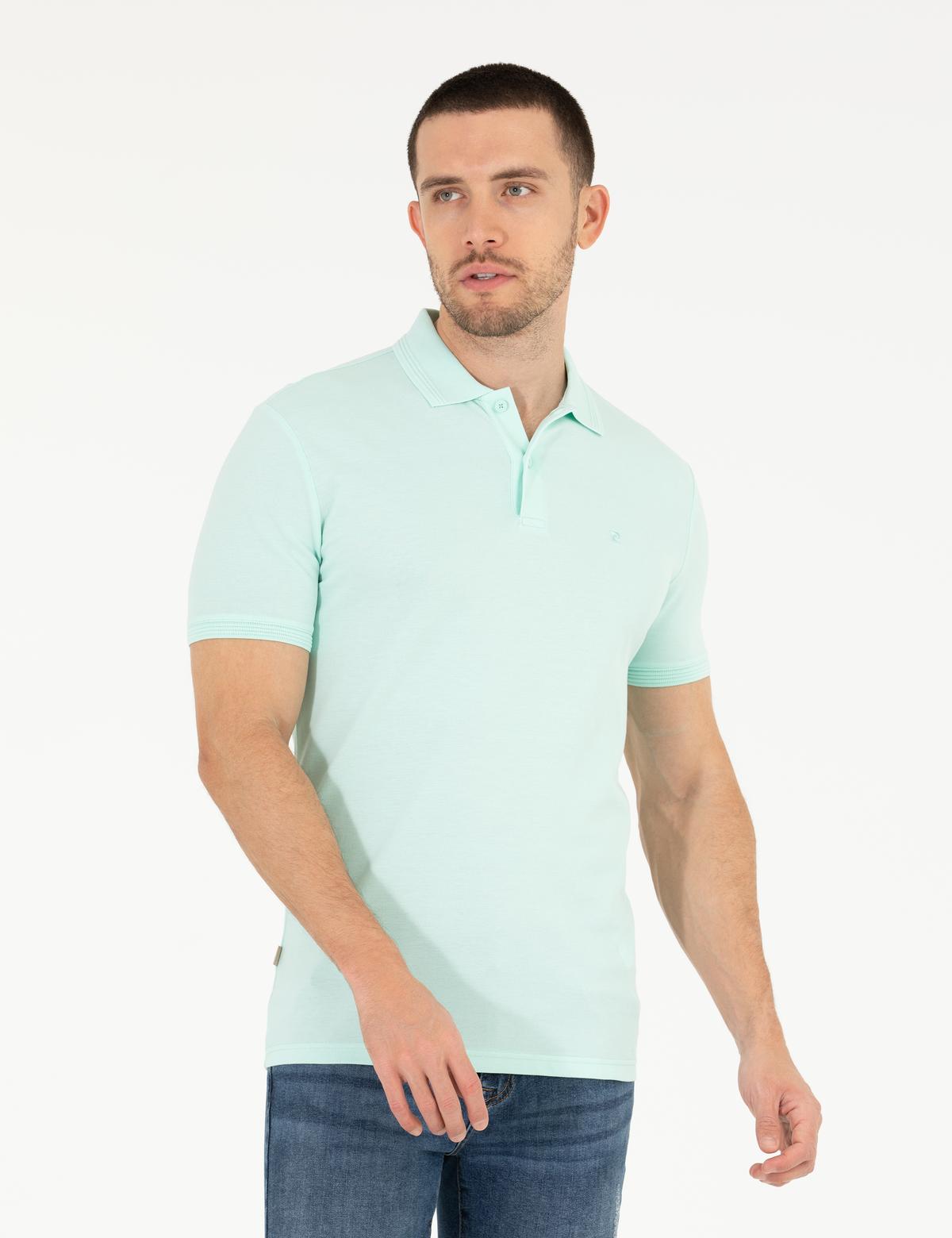 Açık Yeşil Slim Fit Polo Yaka Basic Tişört