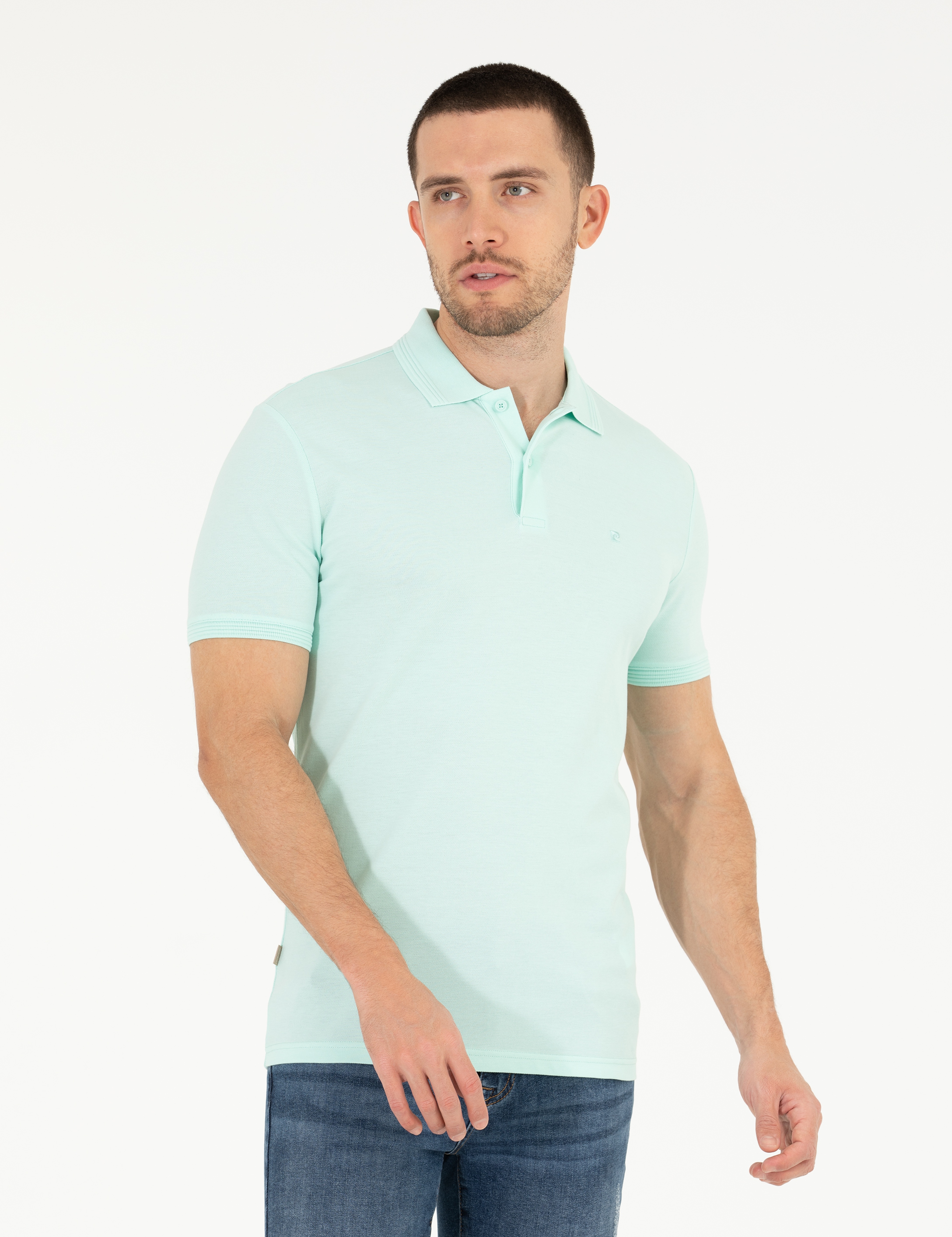 Açık Yeşil Slim Fit Polo Yaka Basic Tişört - Image 1