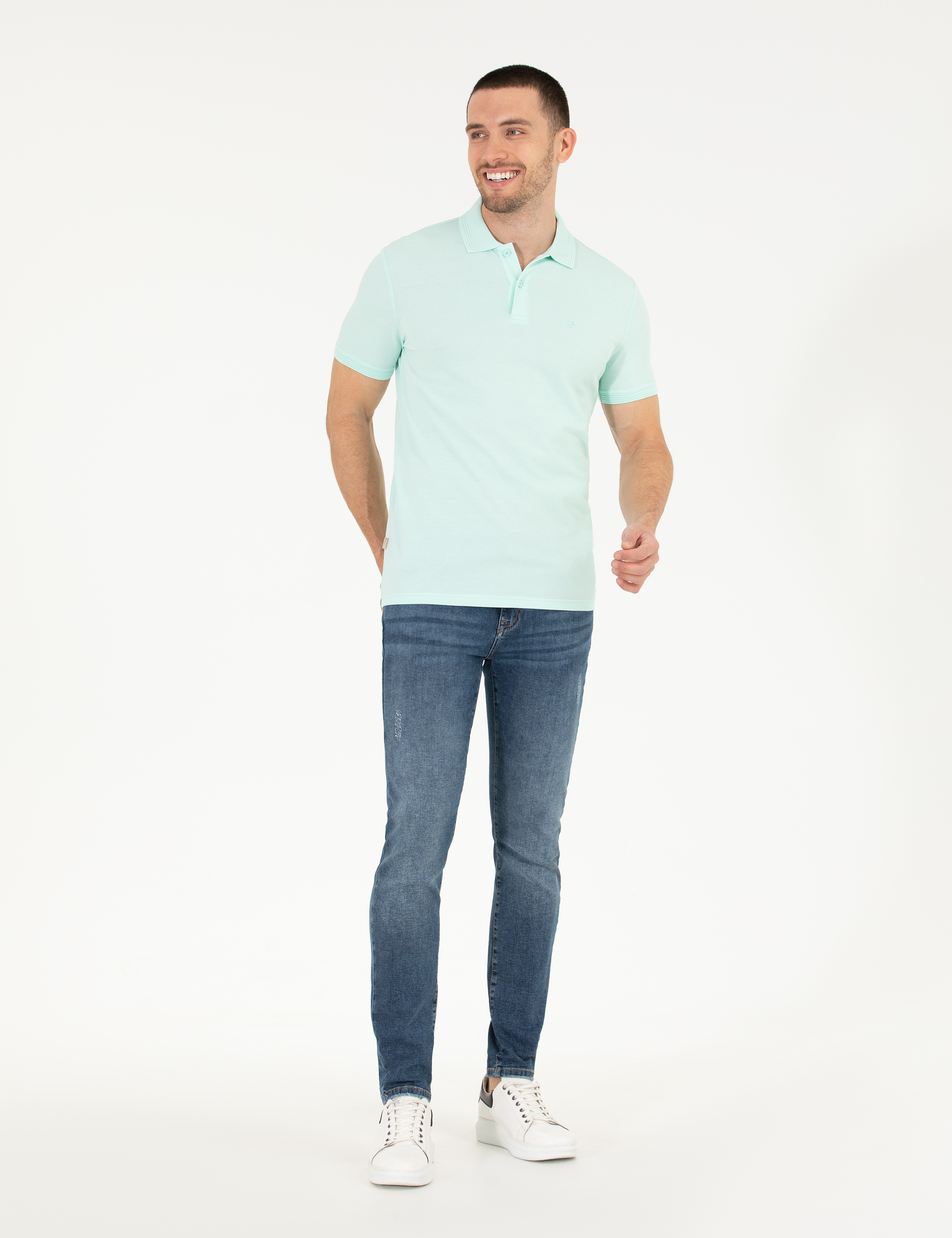Açık Yeşil Slim Fit Polo Yaka Basic Tişört
