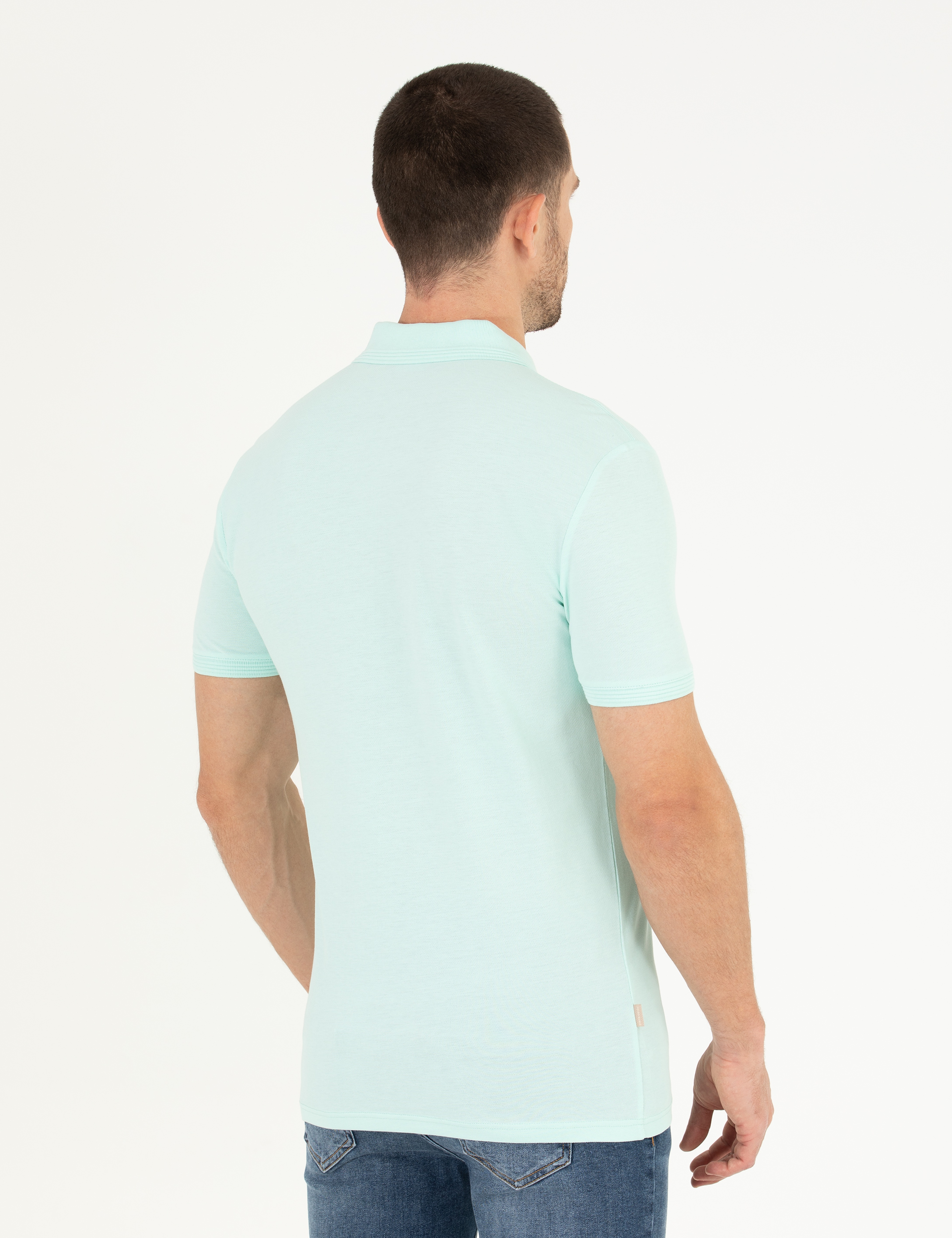 Açık Yeşil Slim Fit Polo Yaka Basic Tişört - Image 5