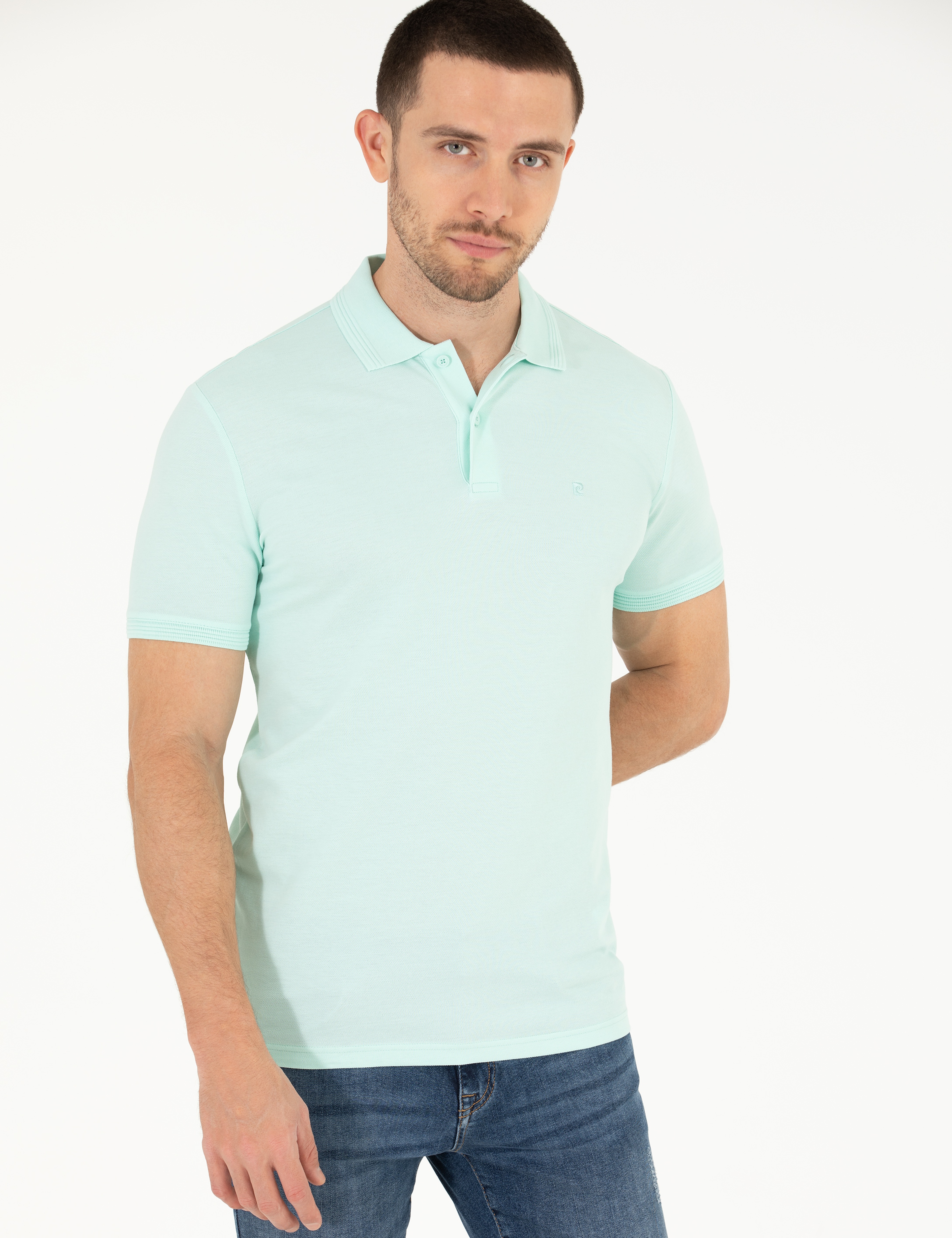 Açık Yeşil Slim Fit Polo Yaka Basic Tişört - Image 2