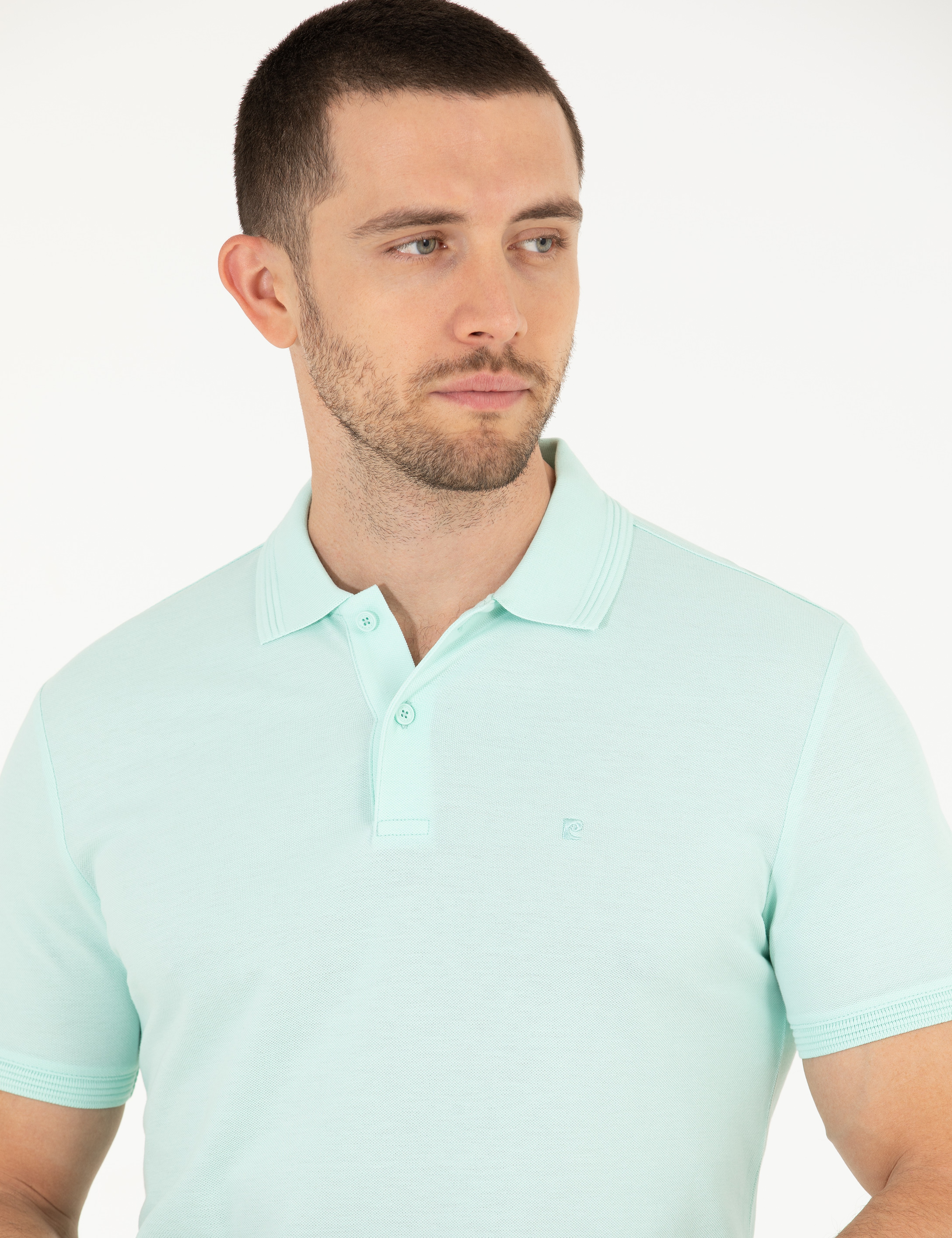 Açık Yeşil Slim Fit Polo Yaka Basic Tişört - Image 3