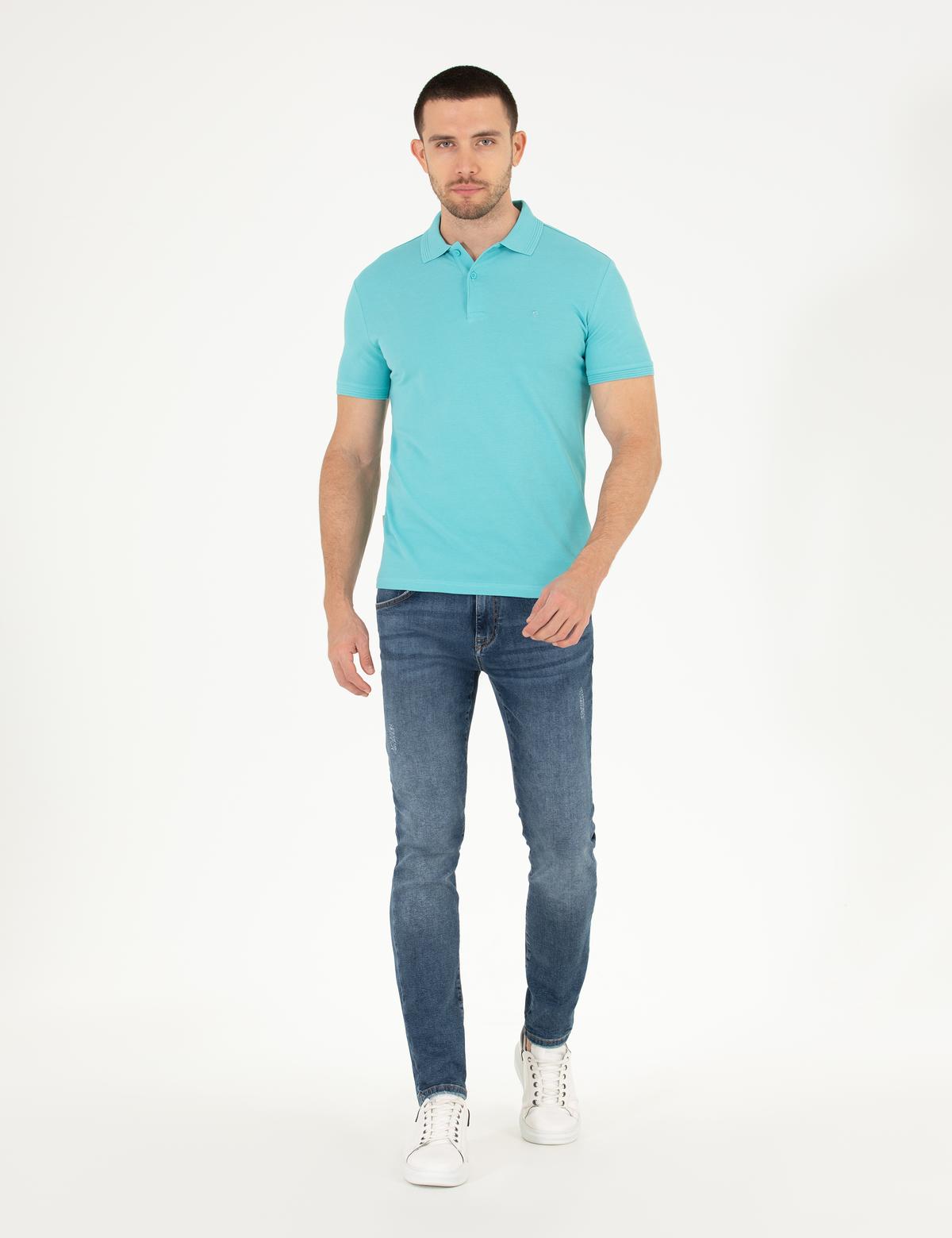 Açık Mavi Slim Fit Polo Yaka Basic Tişört - 50269606244