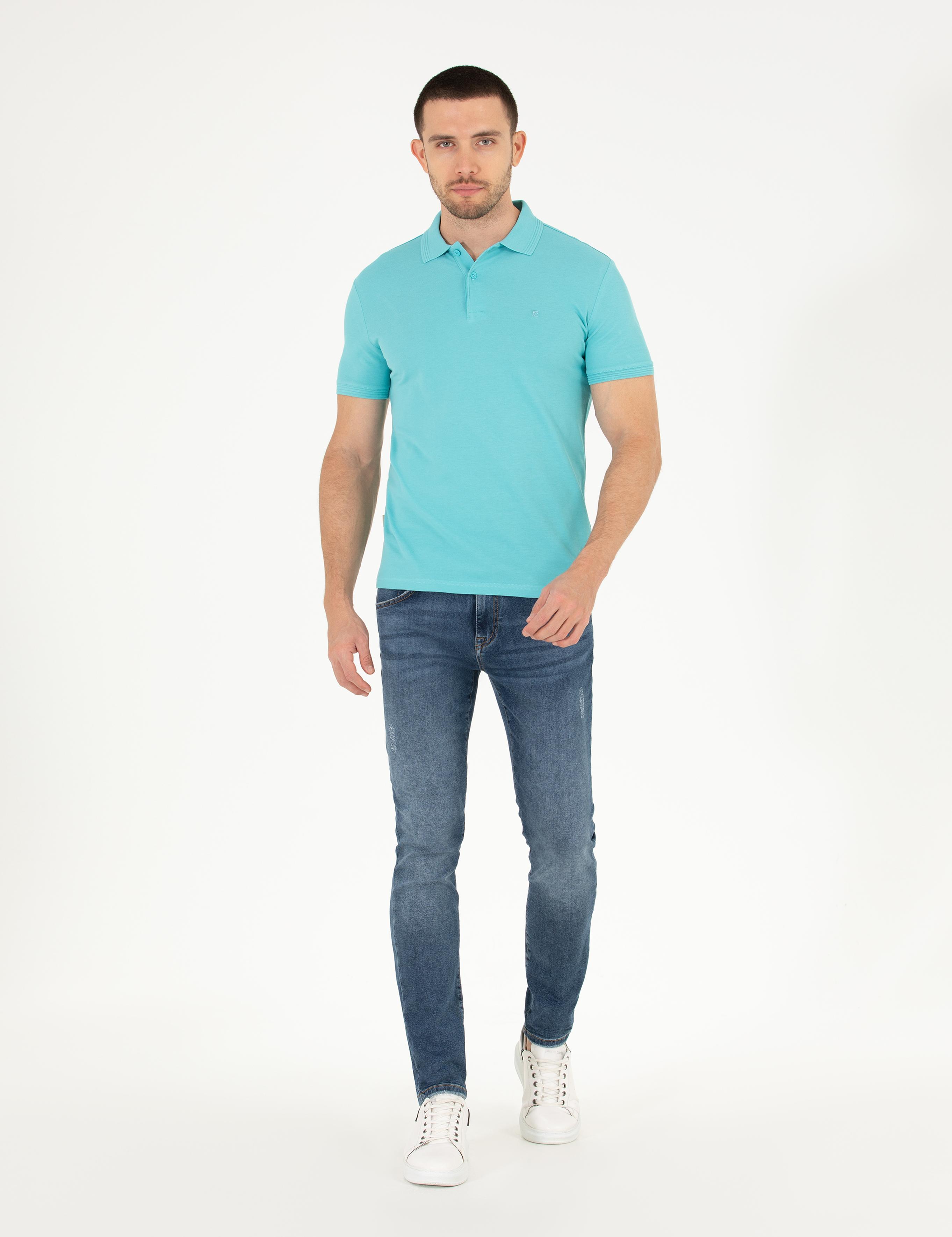 Açık Mavi Slim Fit Polo Yaka Basic Tişört