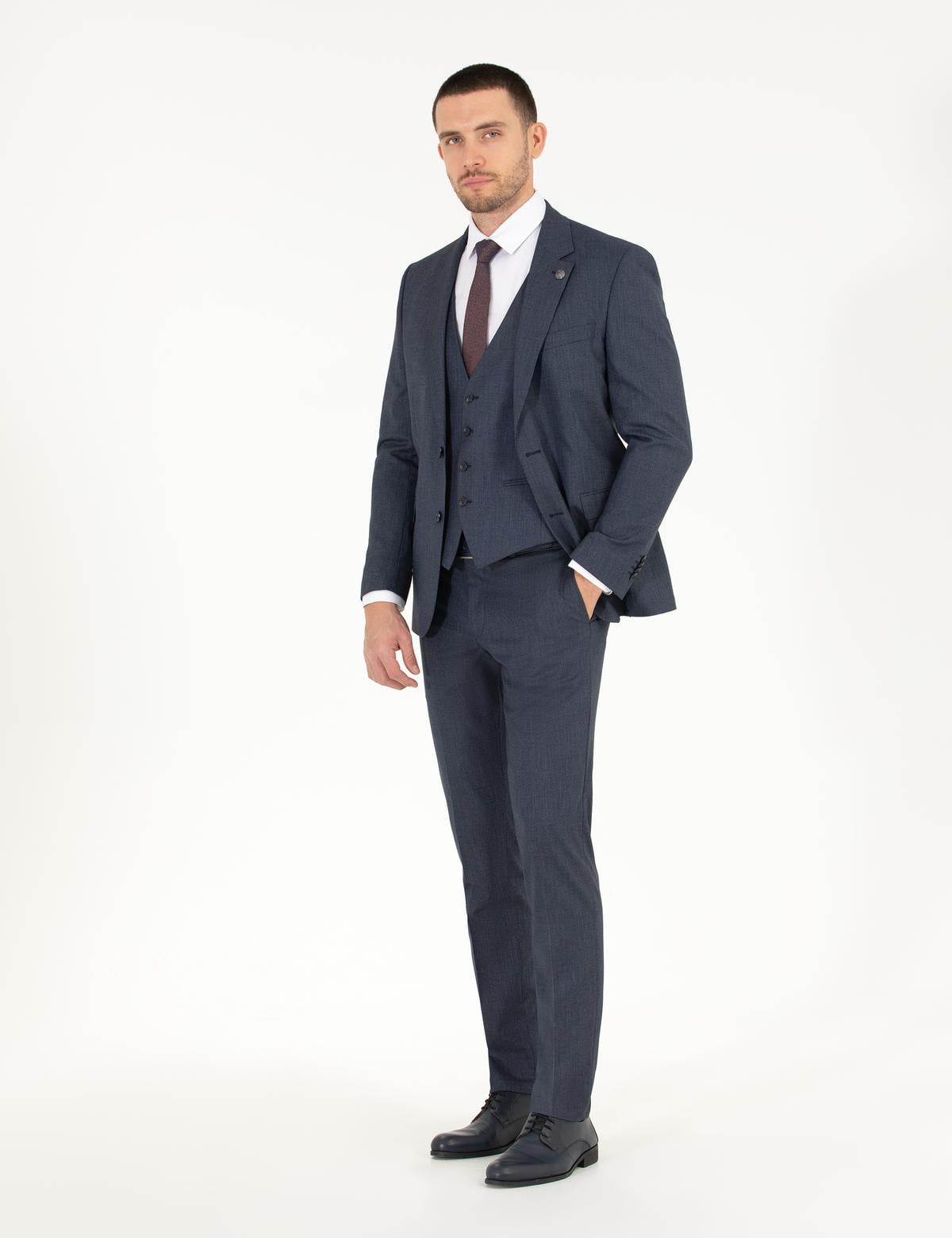 Lacivert Yelekli Slim Fit Takım Elbise - 50270143005