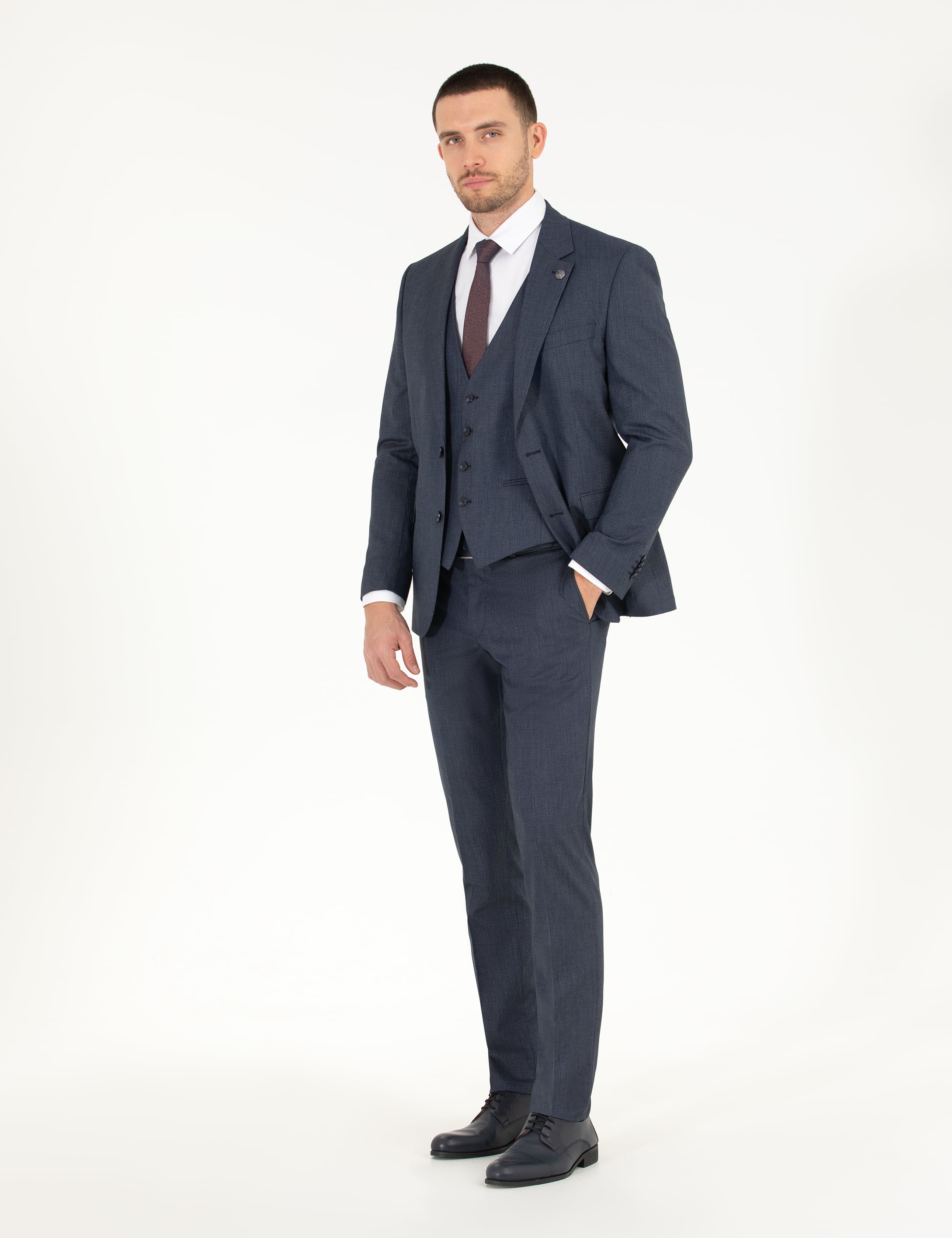 Lacivert Yelekli Slim Fit Takım Elbise - Image 5