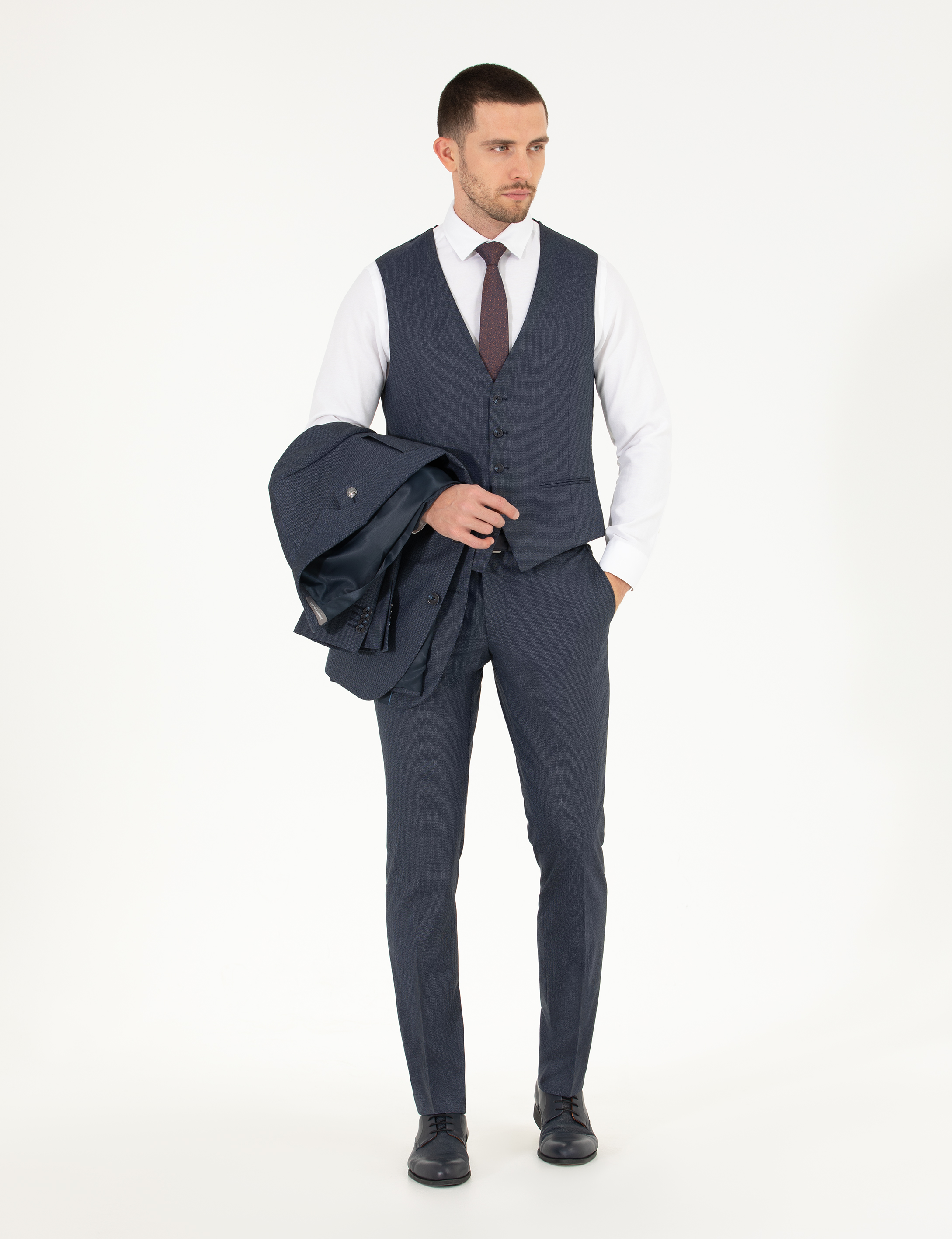 Lacivert Yelekli Slim Fit Takım Elbise - Image 2