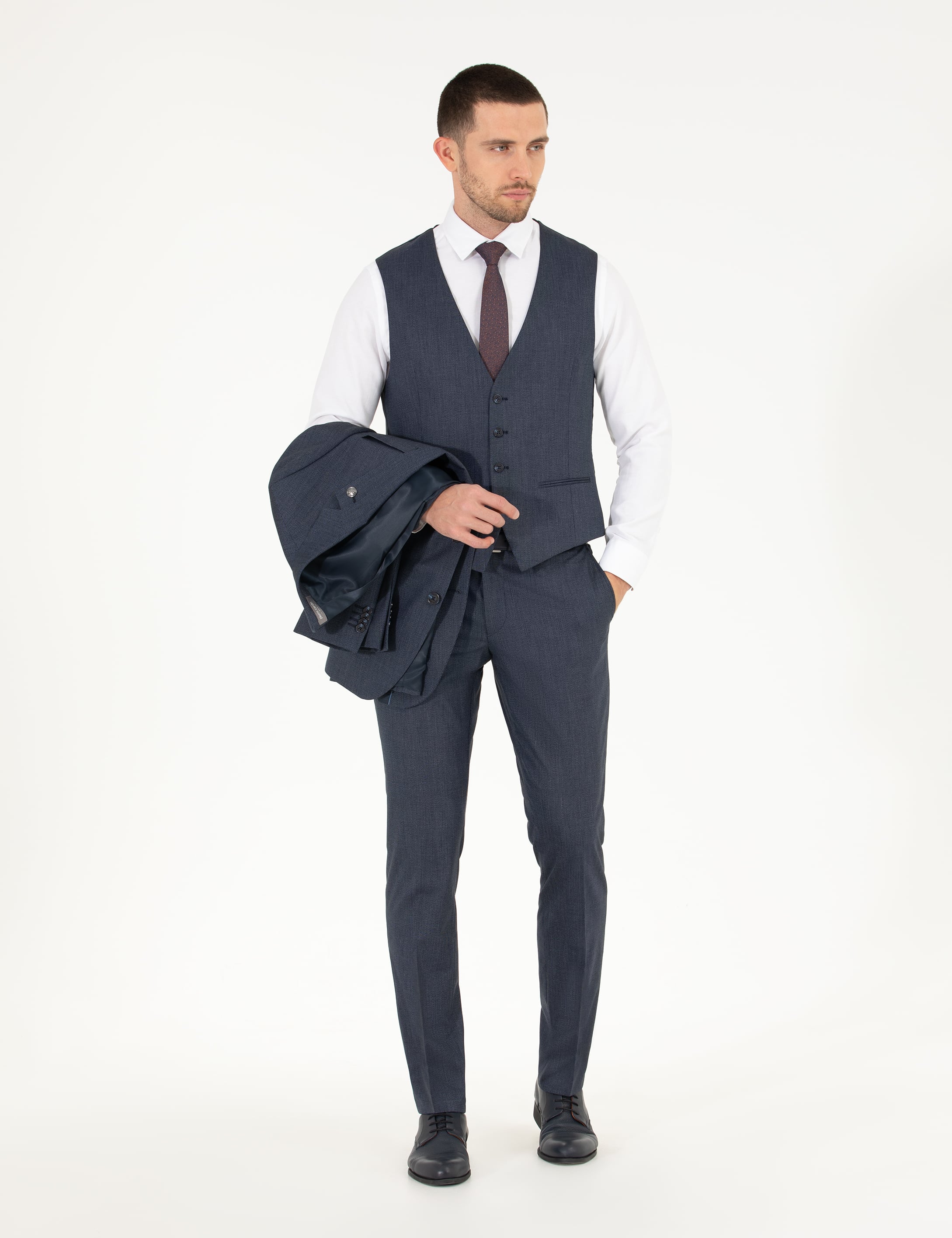 Lacivert Yelekli Slim Fit Takım Elbise