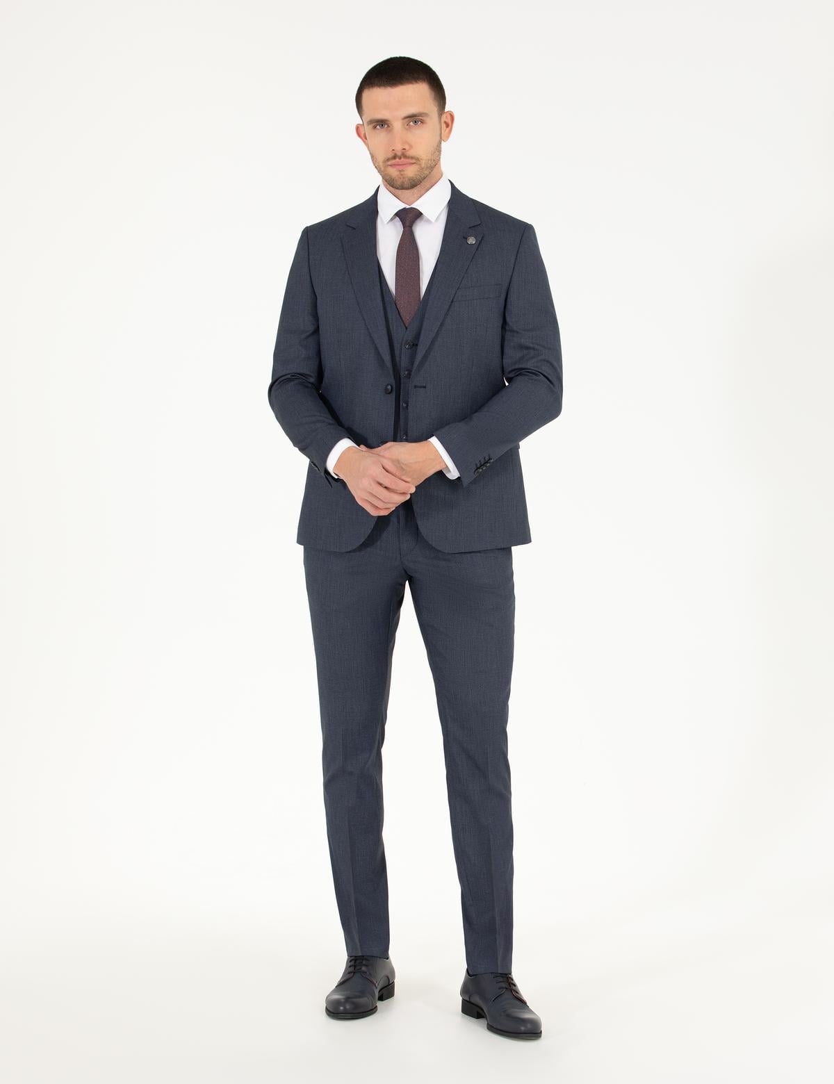 Lacivert Yelekli Slim Fit Takım Elbise