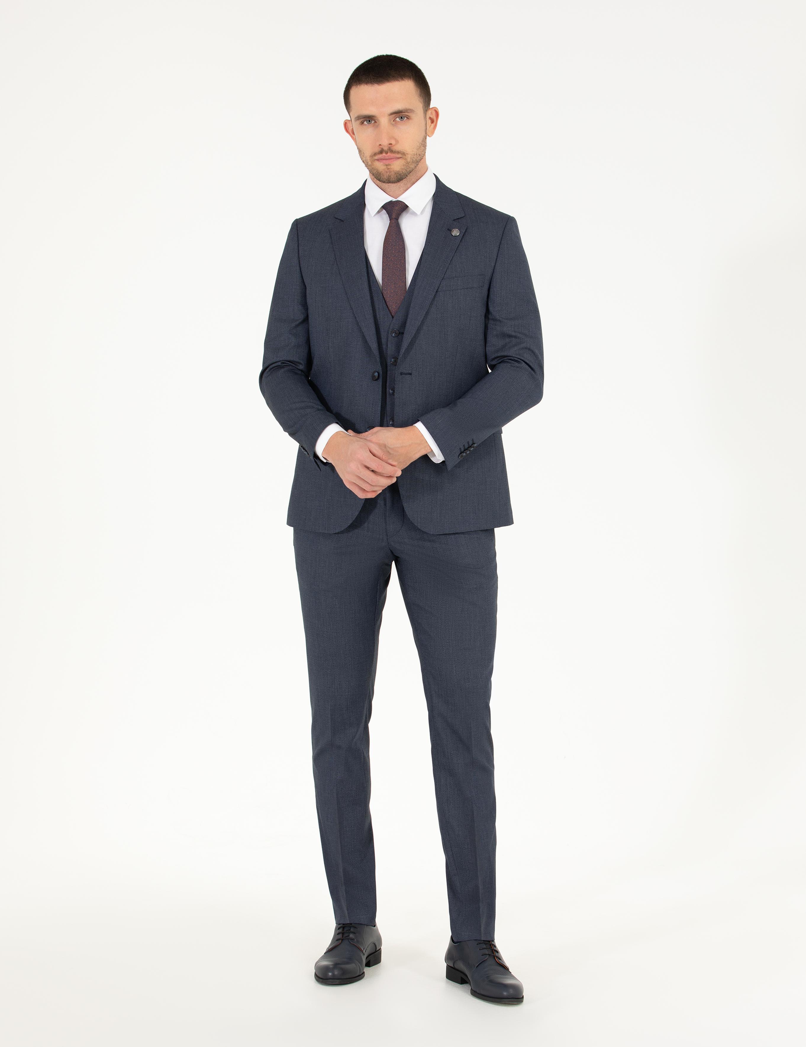 Lacivert Yelekli Slim Fit Takım Elbise