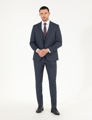 Lacivert Yelekli Slim Fit Takım Elbise