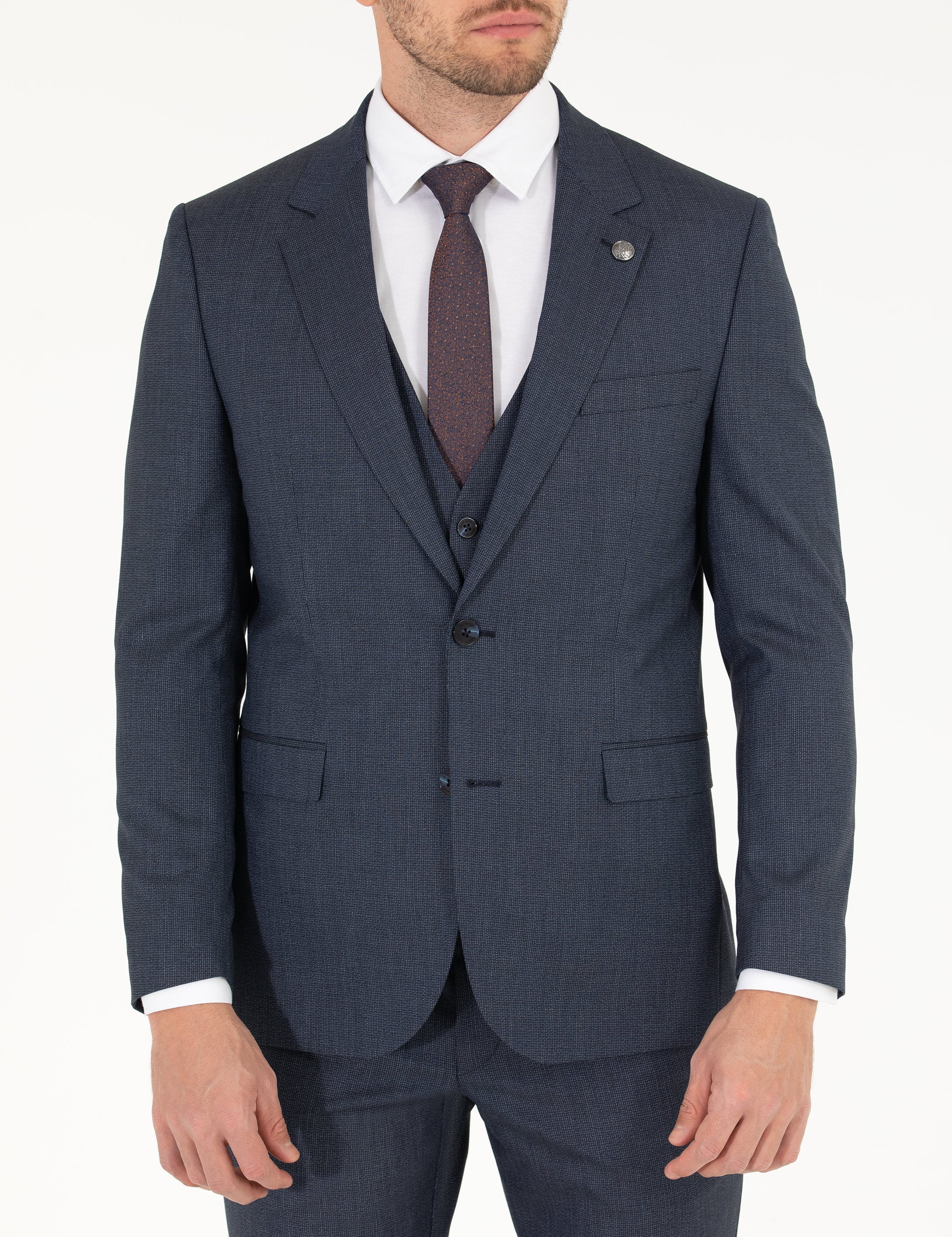 Lacivert Yelekli Slim Fit Takım Elbise - Image 7