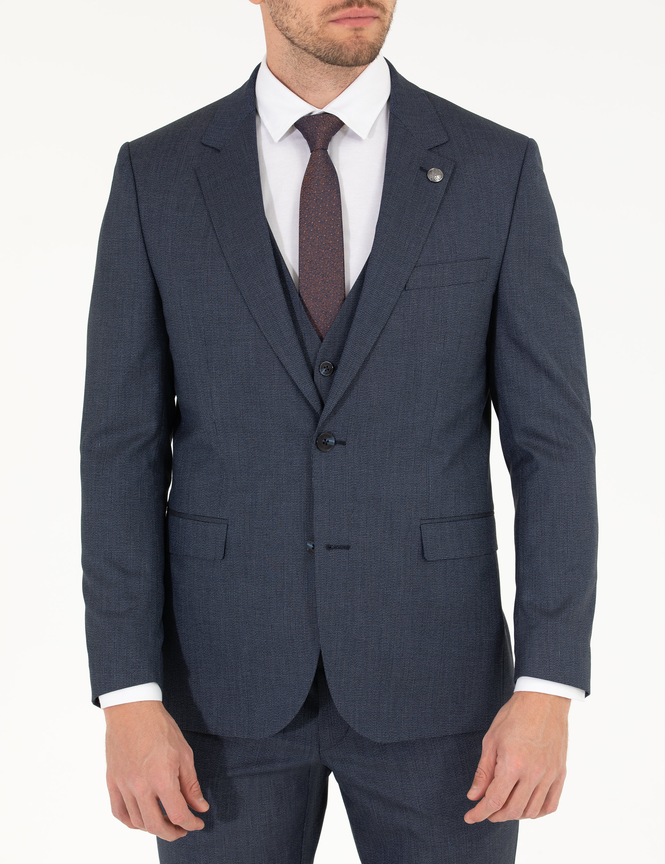 Lacivert Yelekli Slim Fit Takım Elbise