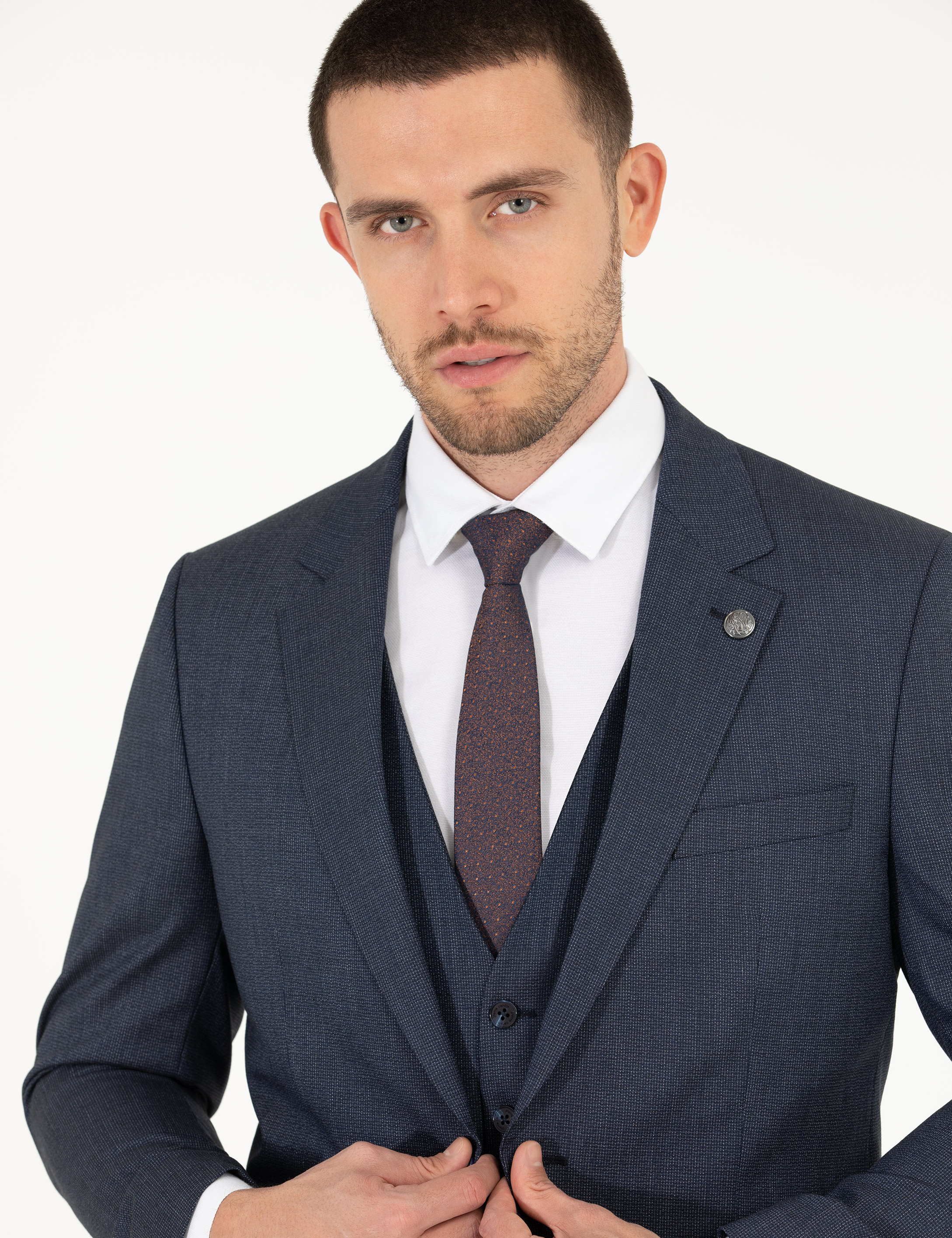 Lacivert Yelekli Slim Fit Takım Elbise