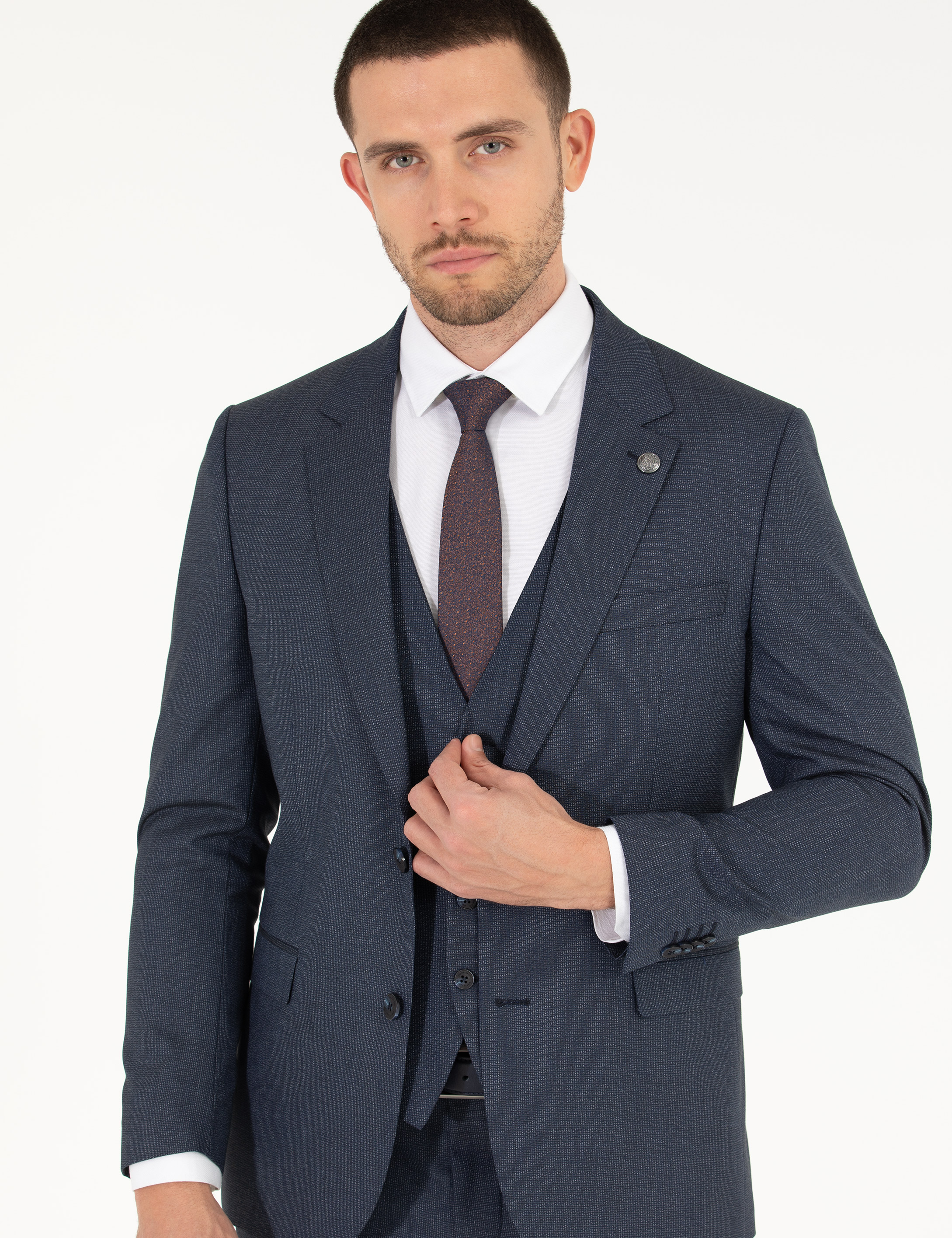 Lacivert Yelekli Slim Fit Takım Elbise
