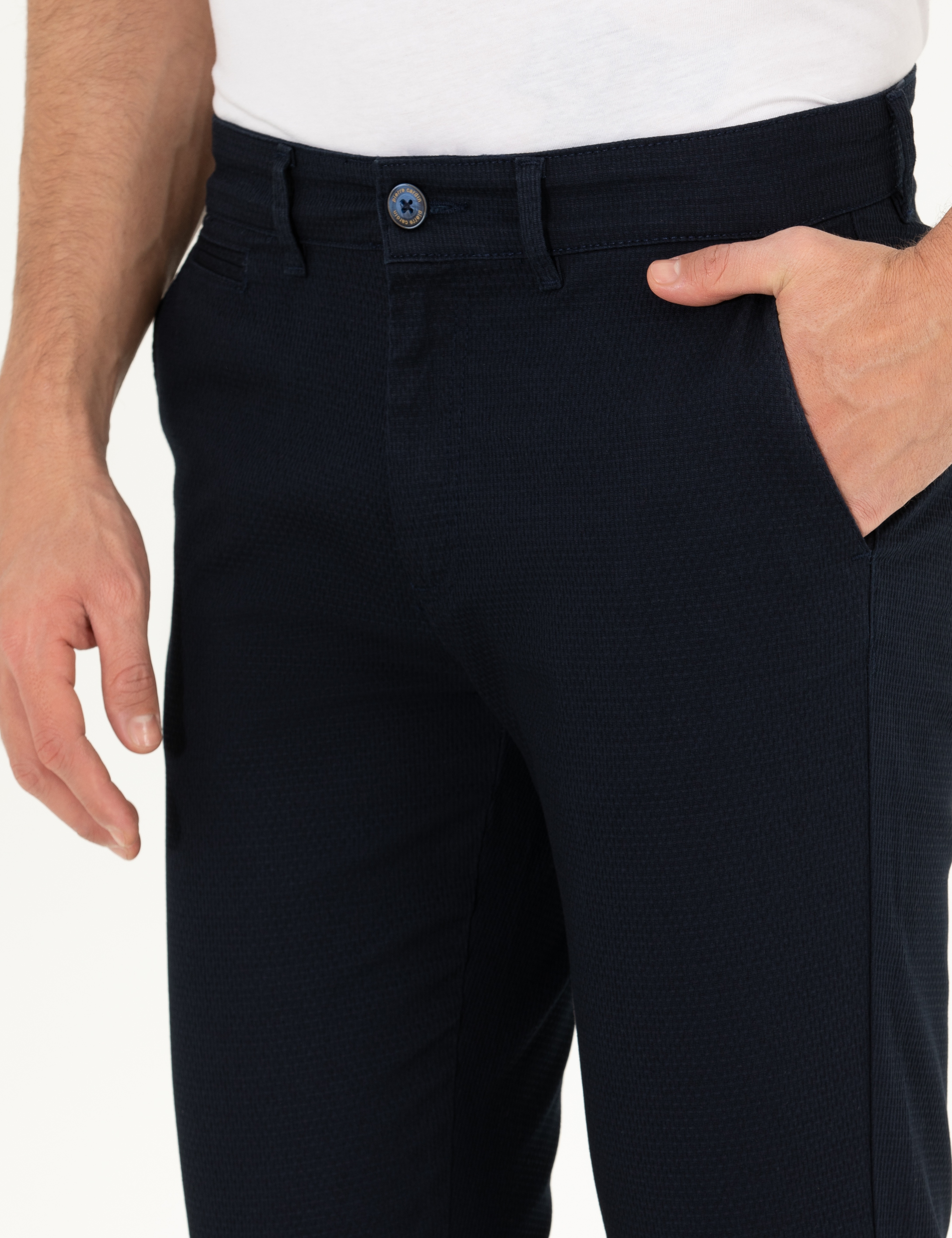 Lacivert Armürlü Slim Fit Chino Pantolon - Image 6