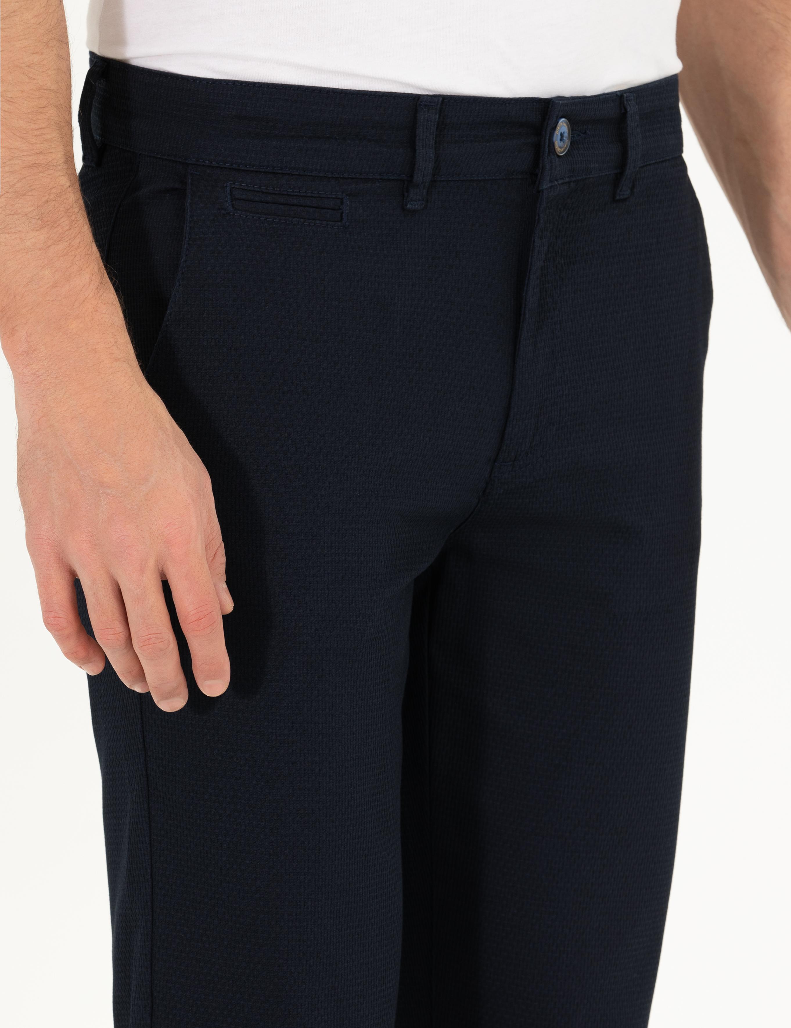 Lacivert Armürlü Slim Fit Chino Pantolon