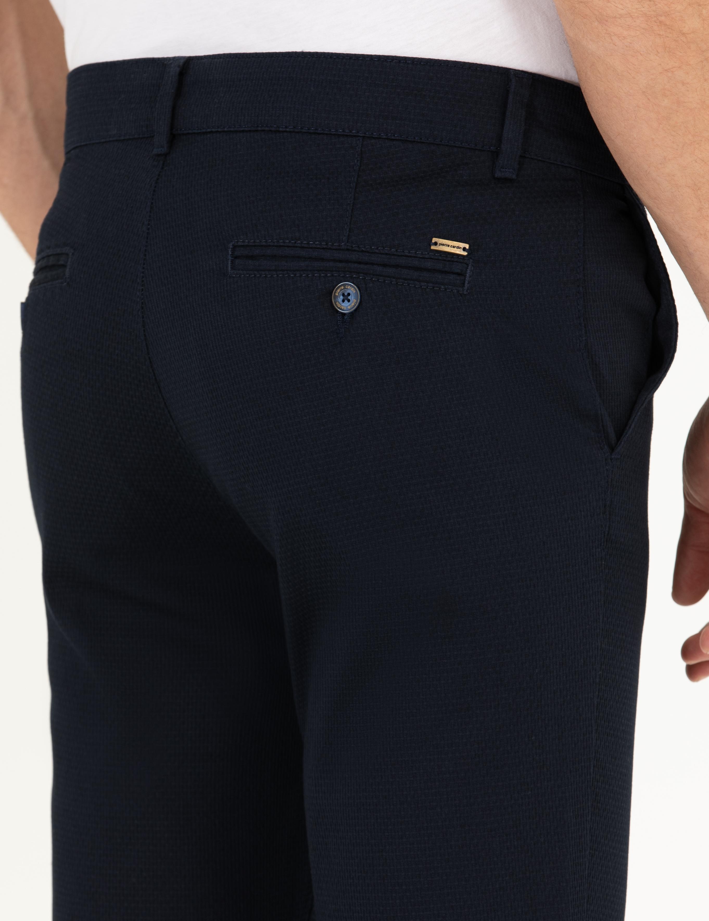 Lacivert Armürlü Slim Fit Chino Pantolon