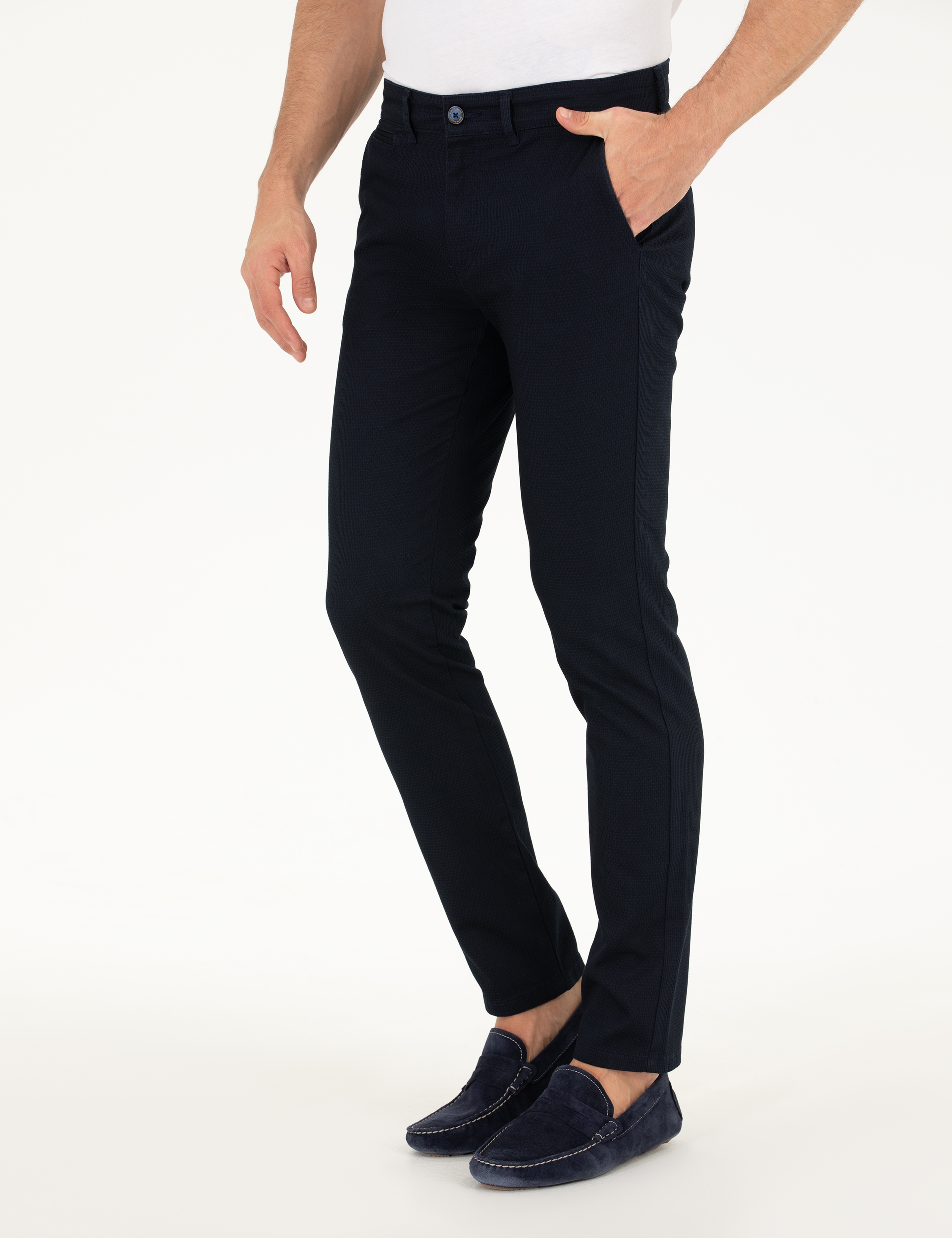 Lacivert Armürlü Slim Fit Chino Pantolon - Image 2