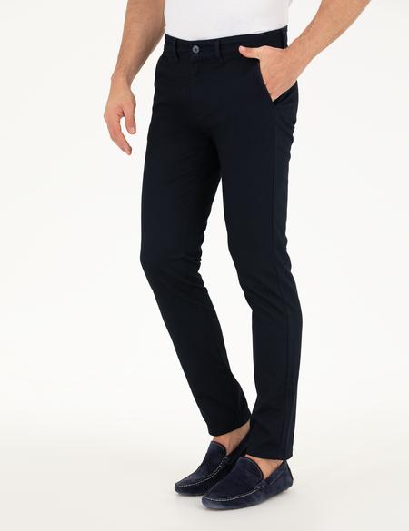 Lacivert Armürlü Slim Fit Chino Pantolon - 50271283041