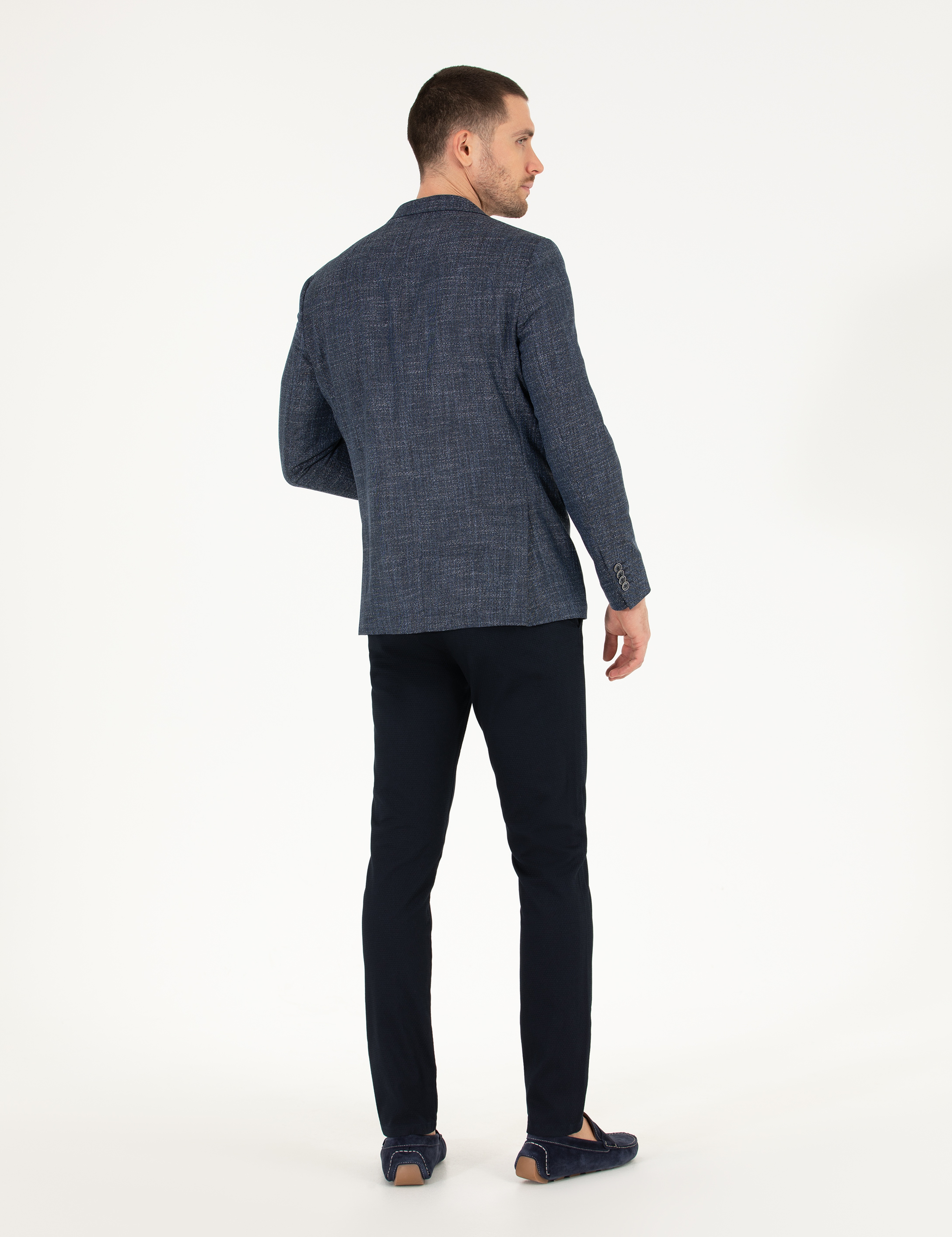 Lacivert Armürlü Slim Fit Chino Pantolon - Image 4