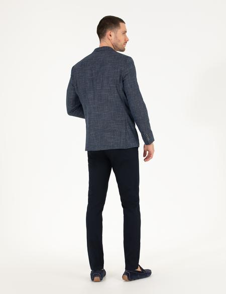 Lacivert Armürlü Slim Fit Chino Pantolon - 50271283041