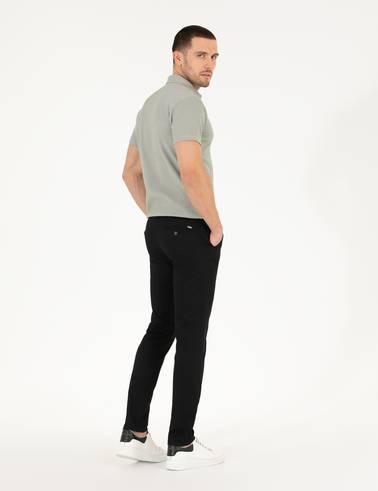 Siyah Armürlü Slim Fit Chino Pantolon