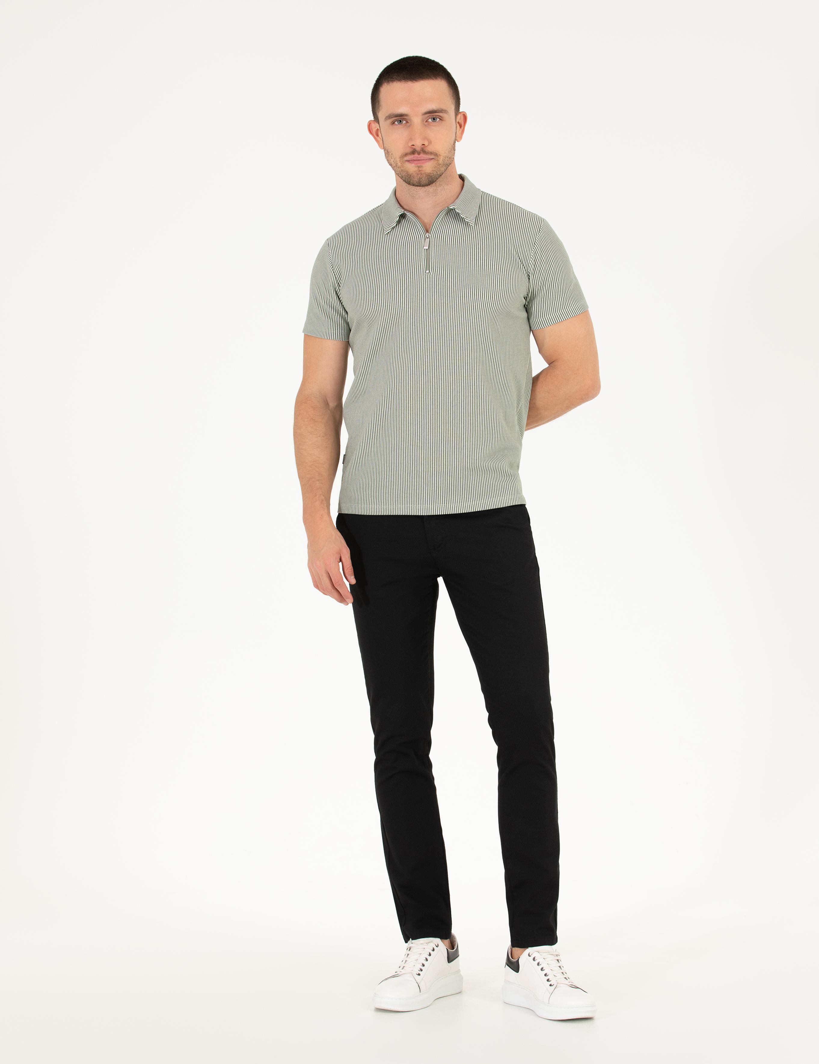 Siyah Armürlü Slim Fit Chino Pantolon