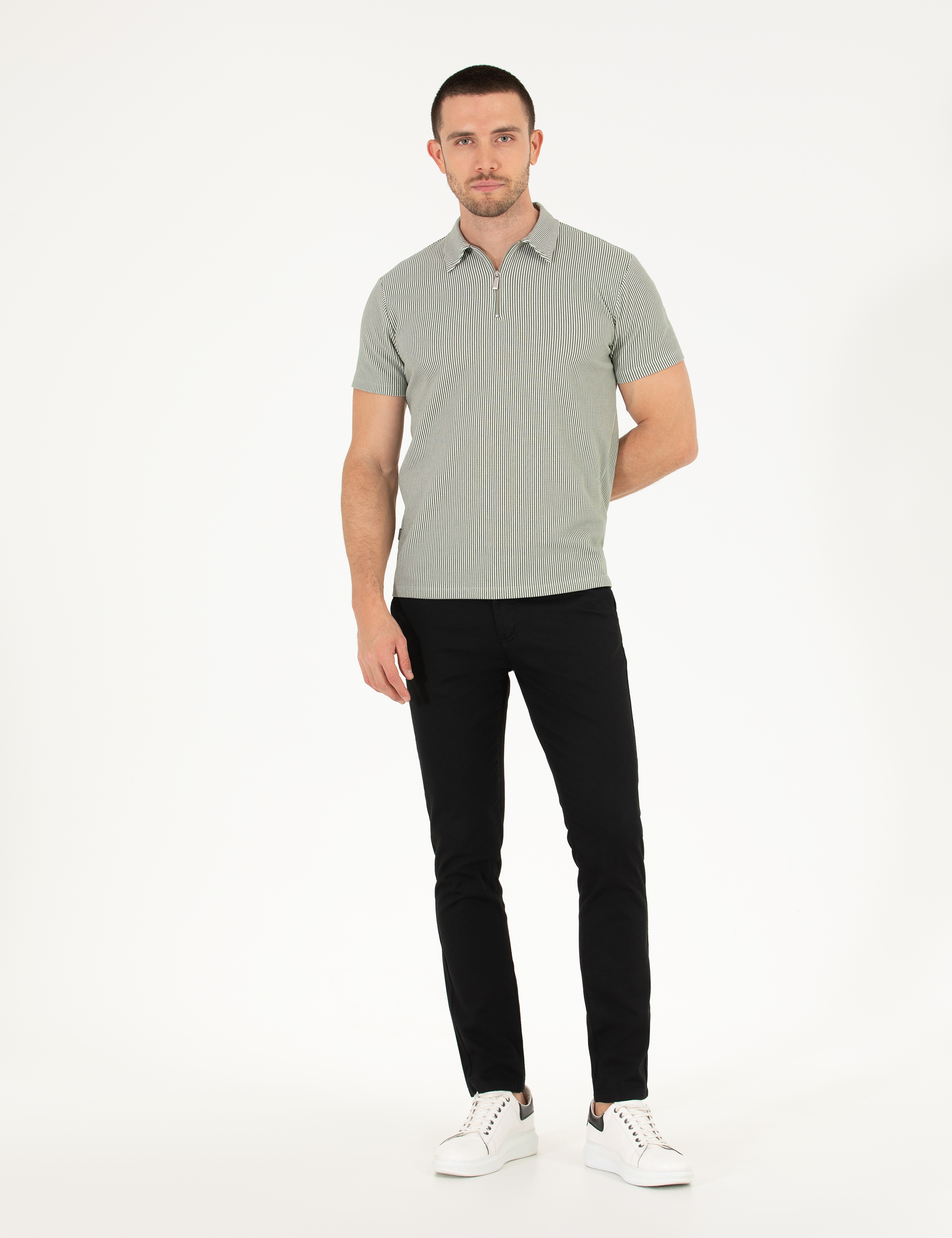 Siyah Armürlü Slim Fit Chino Pantolon - Image 3