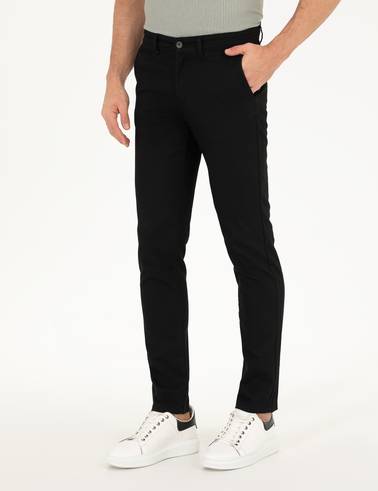 Siyah Armürlü Slim Fit Chino Pantolon