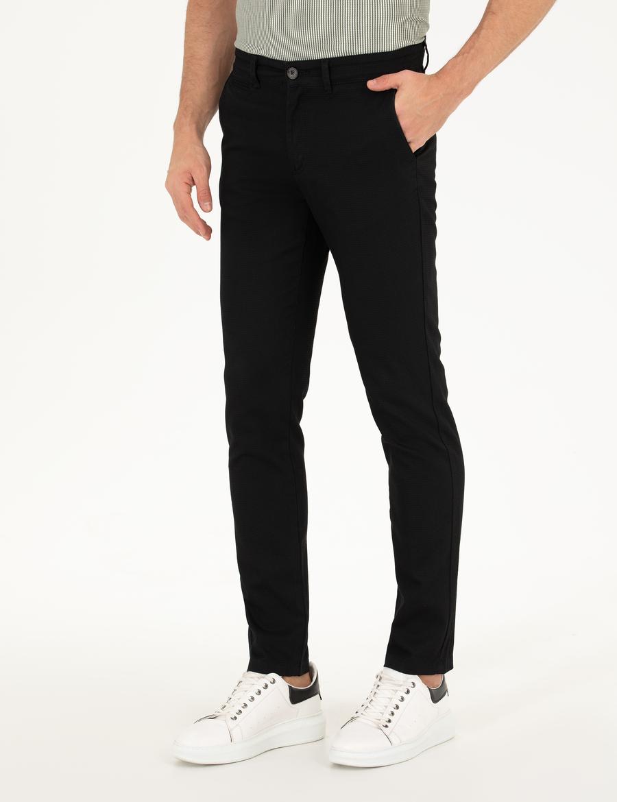 Siyah Armürlü Slim Fit Chino Pantolon